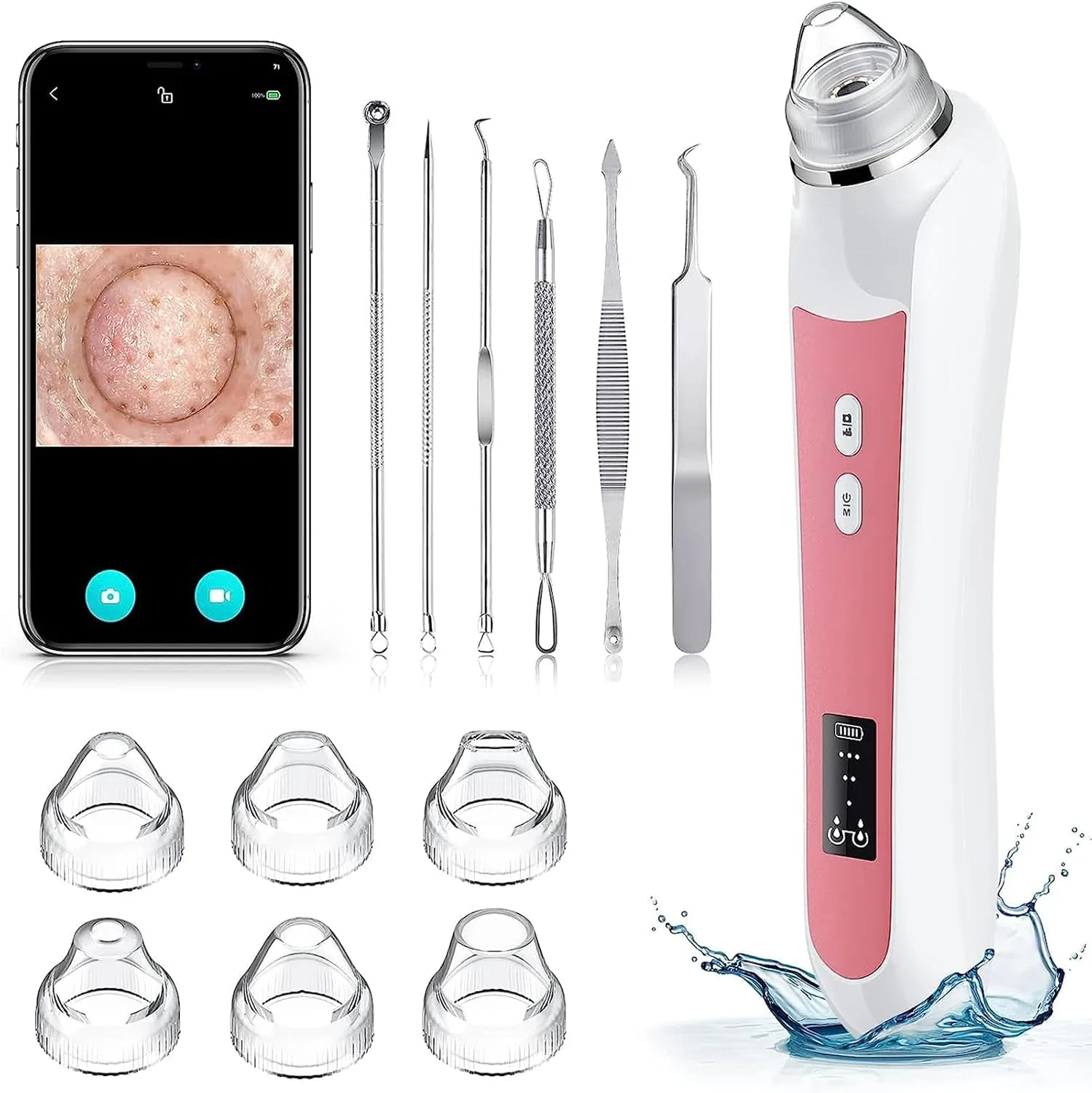 HD Camera USB Blackhead Remover Vacuum, 3 Modes(Sanguine Red)