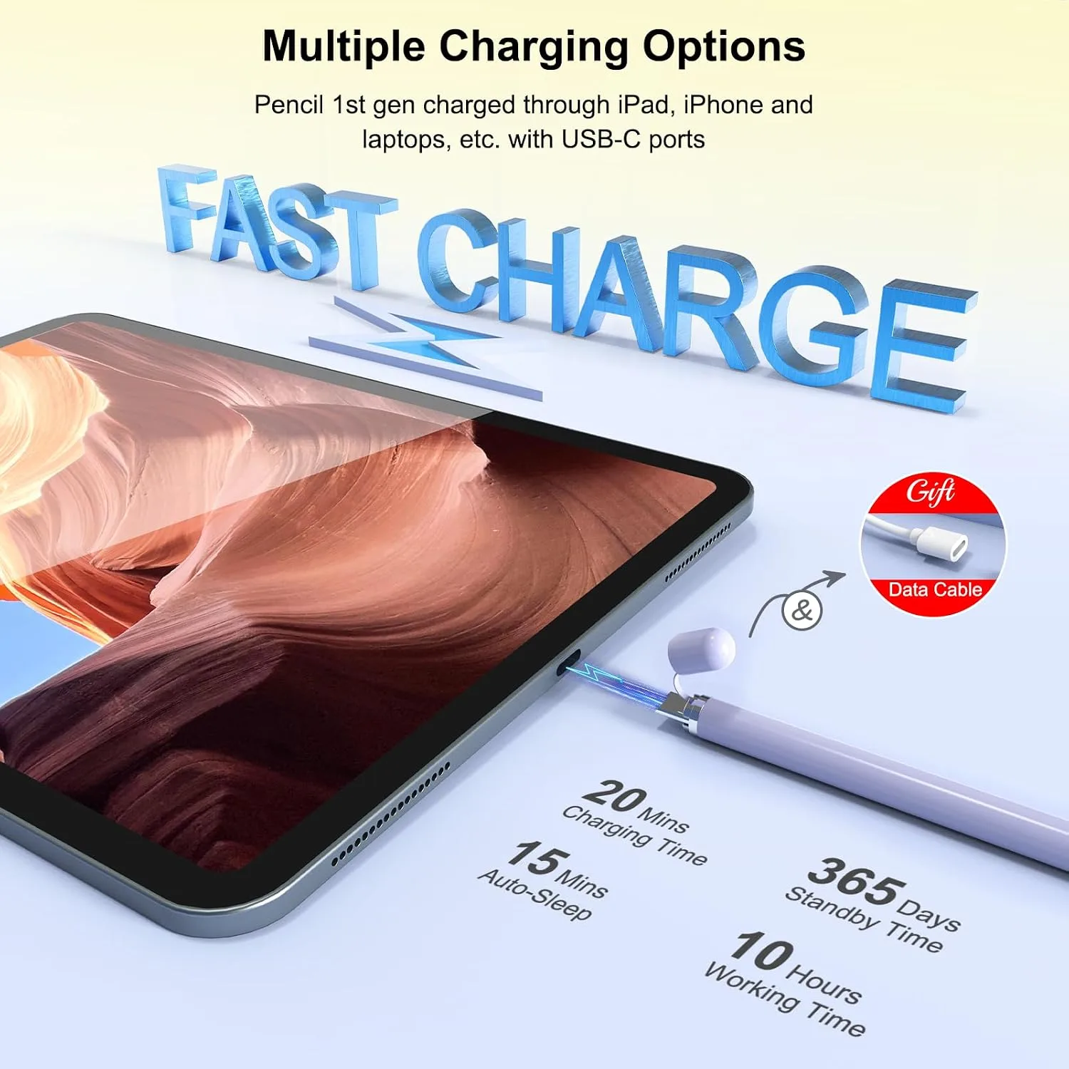 Pencil 1st Generation for iPad (2026-2018), iPad Pencil USB C Fast Charging