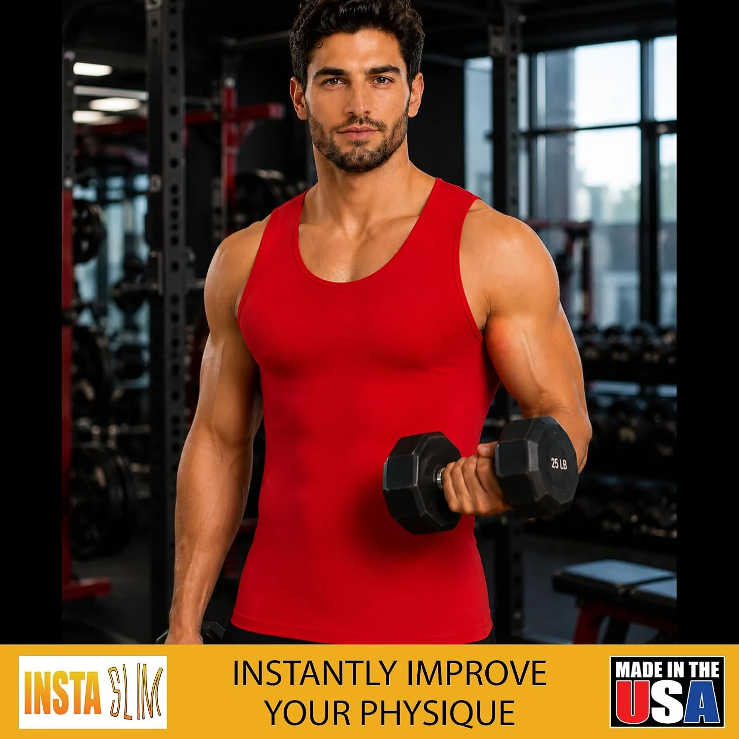 Insta Slim - Made in USA 3 Pack Compression Muscle Tank Body Shapers for Men. Back Support, Slimming Shapewear Undershirt