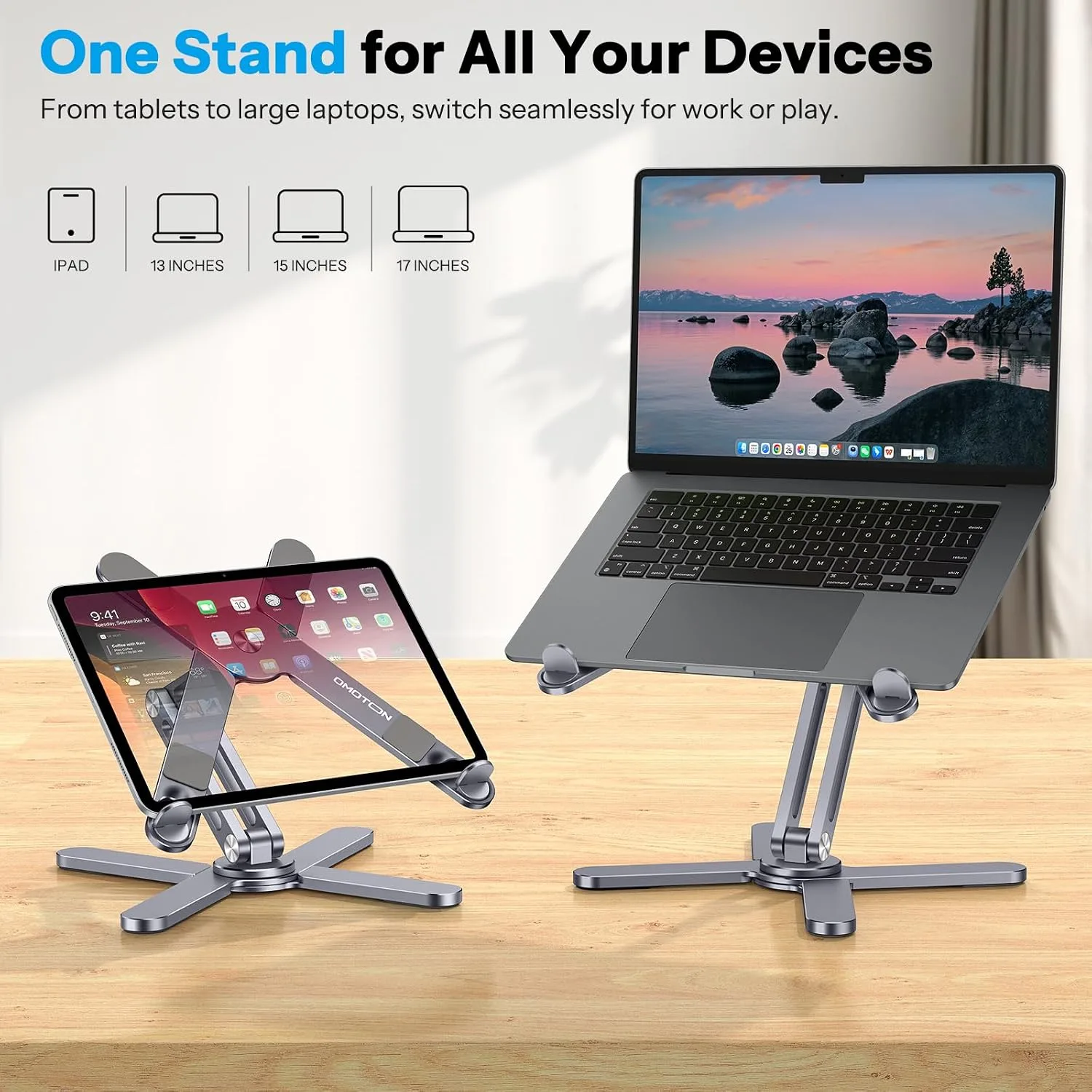 OMOTON LA10 360° Rotating Laptop Stand Riser Foldable for Desk, Space Grey
