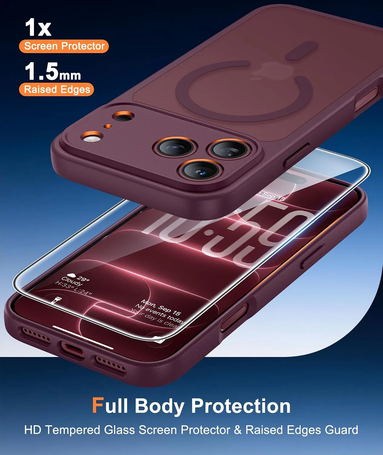 FNTCASE for iPhone 18 Pro Case / 17 Pro Case Fit for MagSafe Burgundy