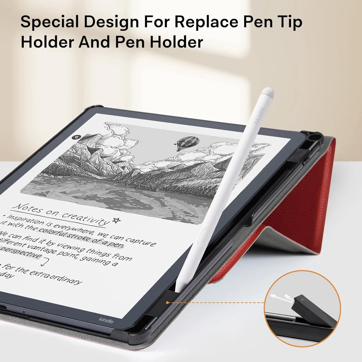 CoBak Case for 11" Kindle Scribe 3rd Generation 2025, Kindle Scribe Colorsoft with Two Viewing Angles - All New PU Leather Cover with Auto Sleep Wake, Pen Holder. Lychee Red