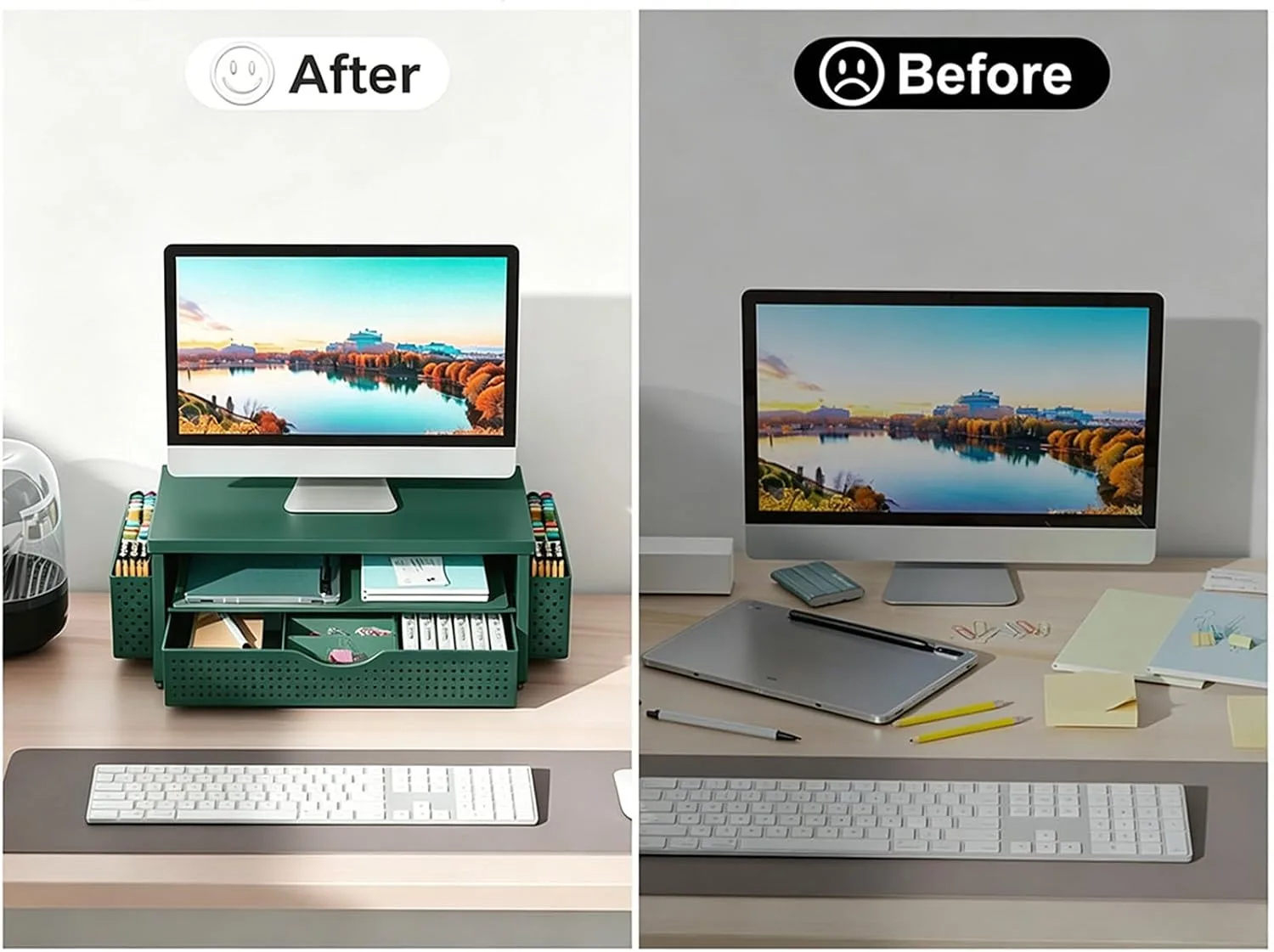 gianotter Monitor Stand with Drawer and 2 Pen Holders (Green)