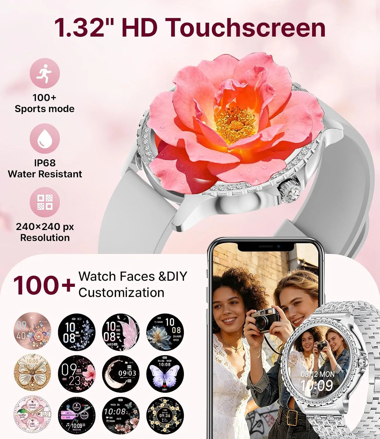 LIGE Smart Watches for Women,1.32" HD Fitness Tracker Watch with Answer/Make Call,AI Voice Control,Heart Rate/Calories/SpO2 Monitor 100+ Sport Modes Ladies Smart Watch for Android iOS (Silver-A)