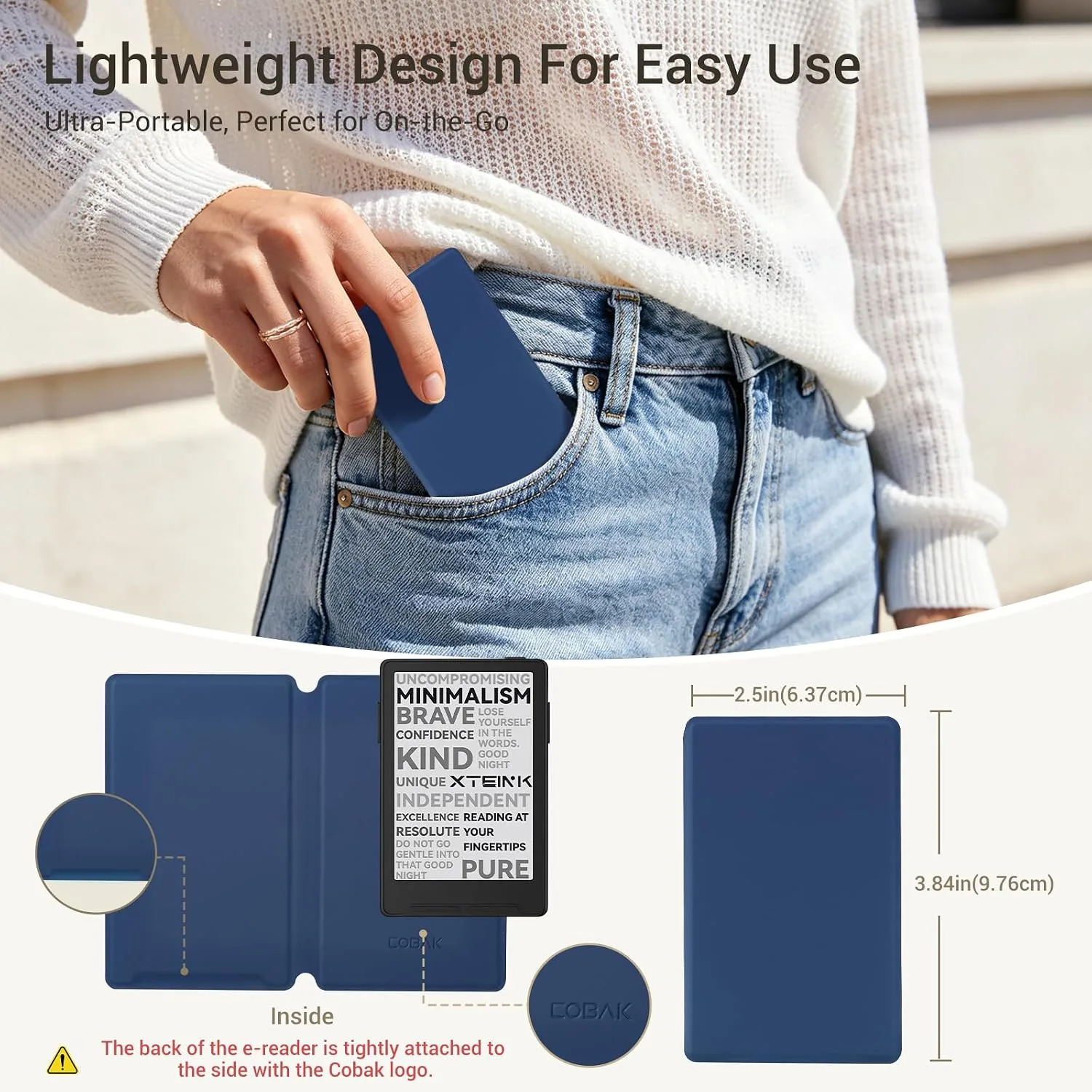 CoBak Magnetic Case for XTEINK X3 eBook Reader, 3.7" Ultra-Lightweight PU Leather Cover(Dark Blue)