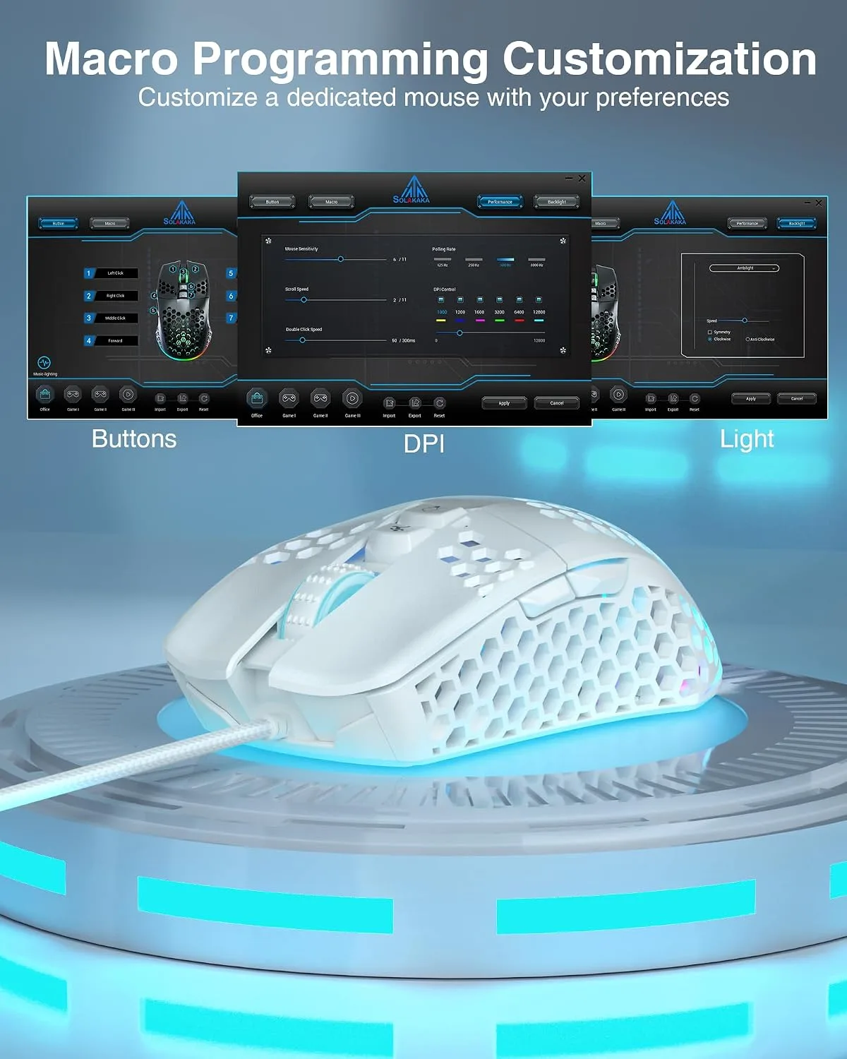 SOLAKAKA SM900 Gaming Mouse Wired with RGB,Adjustable 12800 DPI Wired Gaming Mouse with Side Buttons,Computer Mouse for Laptop/PC,White