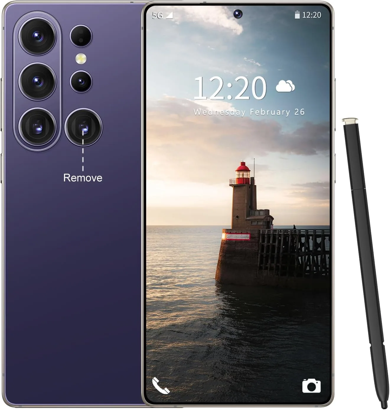 Huness S26 Ultra Unlocked Phone,Built in Pen The Phone,Cell Phone Battery 7000mAh 6.99" HD Screen,Android 15 16+512GB Smartphone,Dual SIM/5G/Face ID/Fingerprint Lock/GPS (Deep Purple)