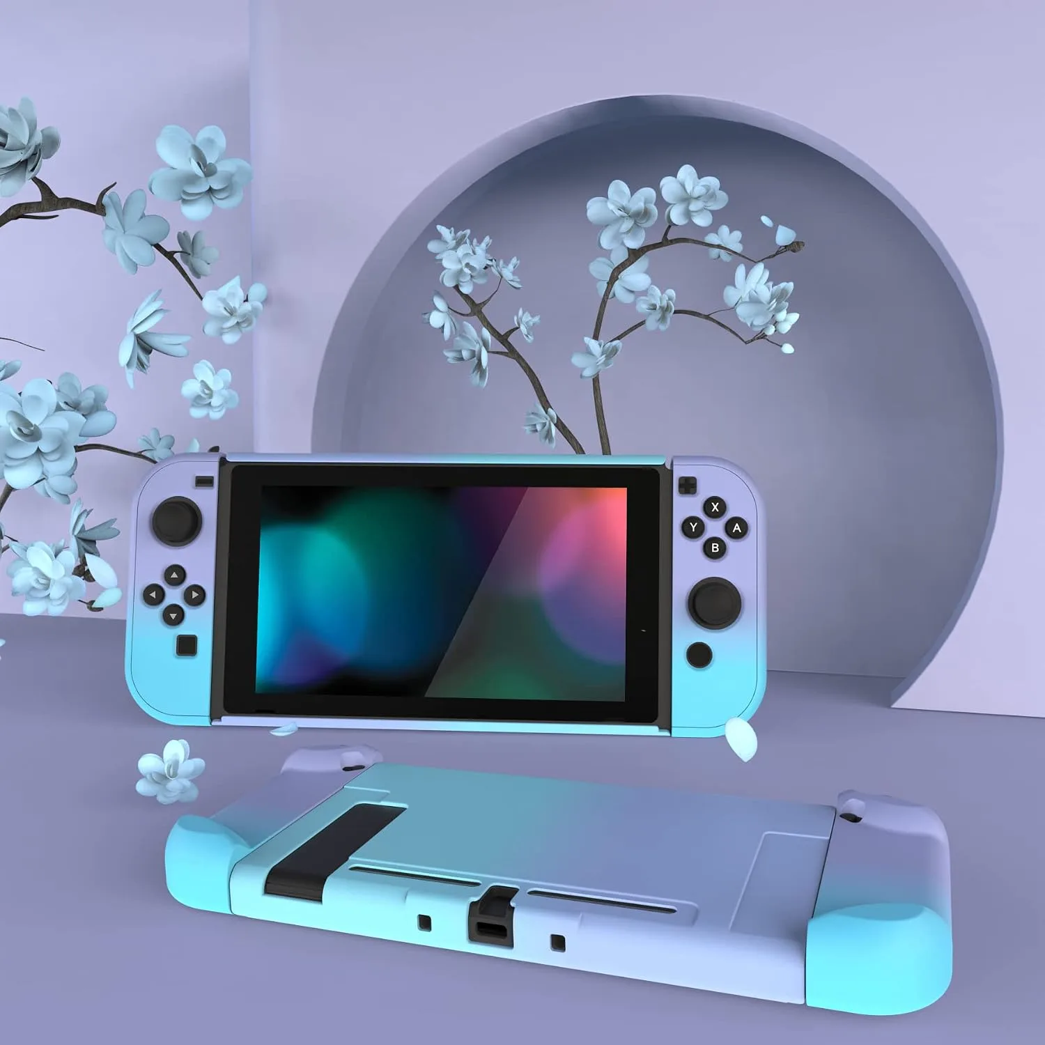 eXtremeRate PlayVital Cover for Nintendo Switch, Protective Case Protector for Switch - Shock-absorbent Anti-Scratch Dockable Durable Hard Shell, Gradient Violet Blue (NOT for Switch 2)
