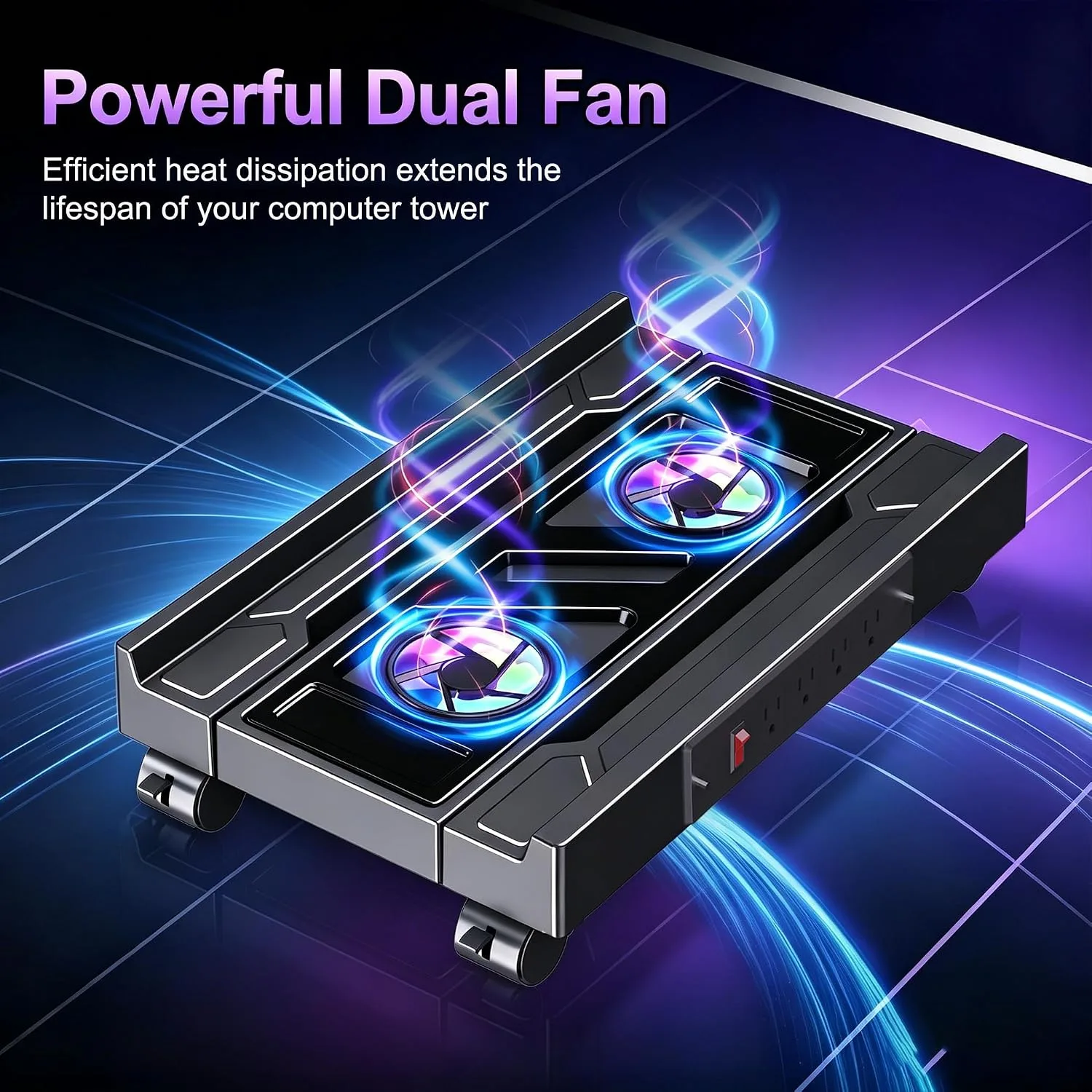 Adjustable PC Tower Stand with Cooling Fans, Outlet, Fits Most PC