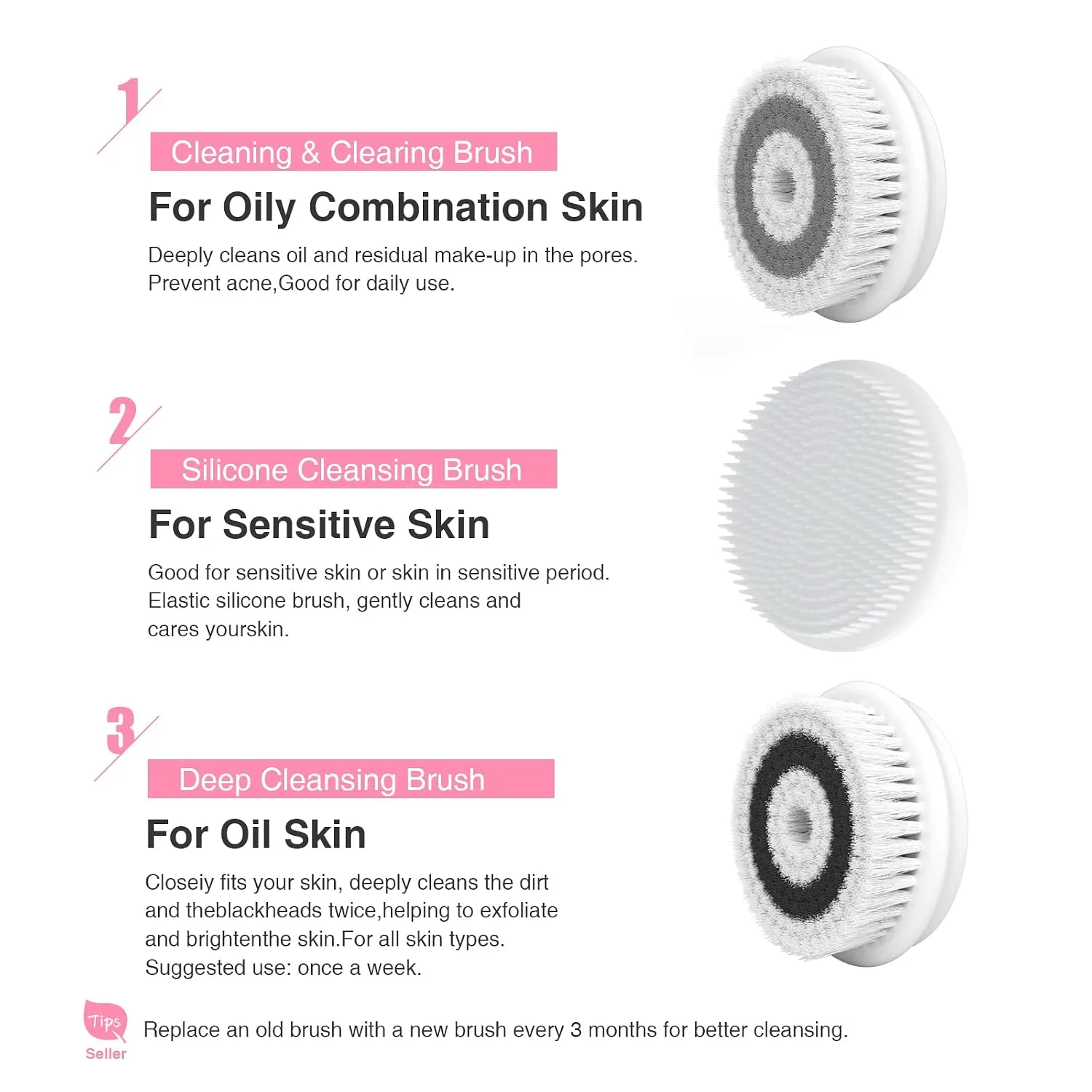 TOUCHBeauty Spin Brush Face Cleanser with 3 Brush Heads for Deep Cleansing Exfoliation and Massaging