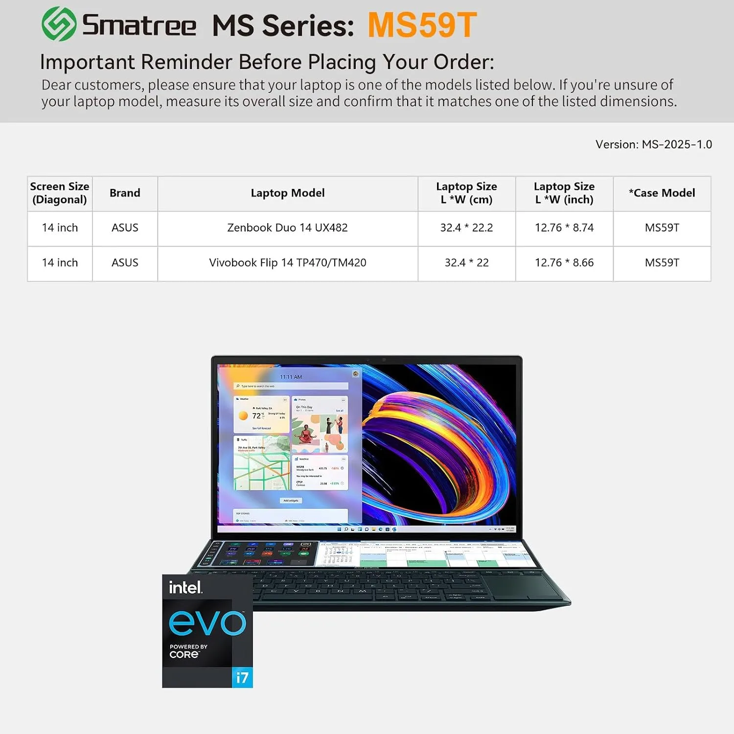 Smatree MS59T Hard EVA Case with Stand for 14" ASUS Zenbook Duo 14 UX482