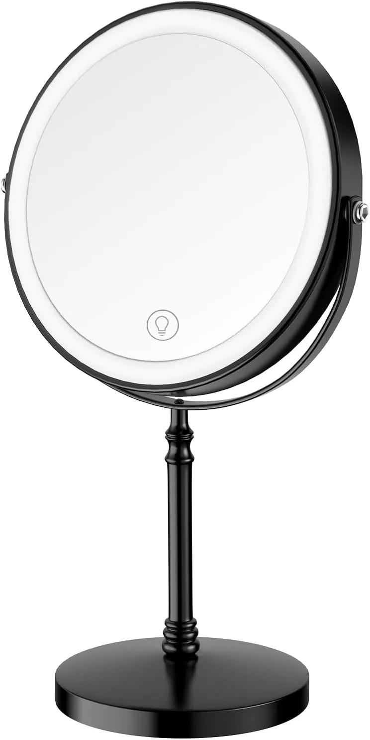 DEIOVWXS Makeup Mirror, Rechargeable Vanity Mirror with 3 Lights, 1X/10X