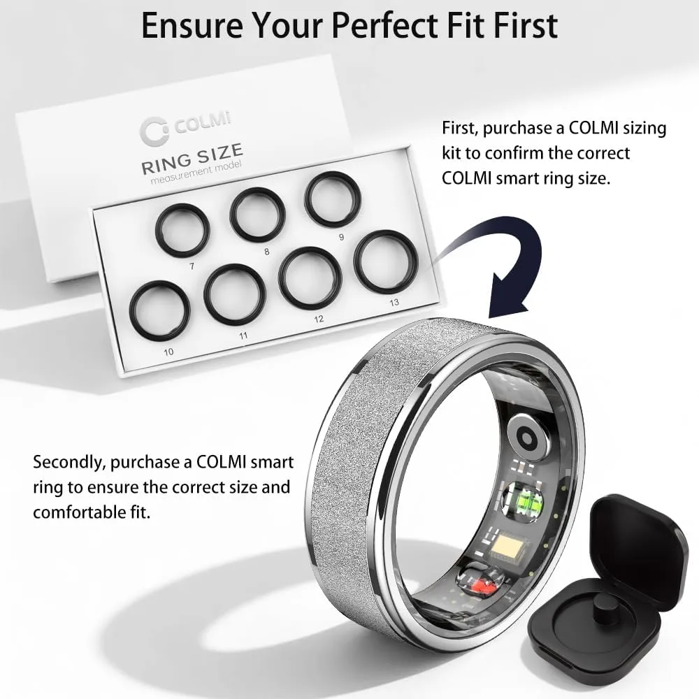COLMI R10 Smart Ring, Sleep Health & Skin Temperature & 5ATM(Silver, 8)