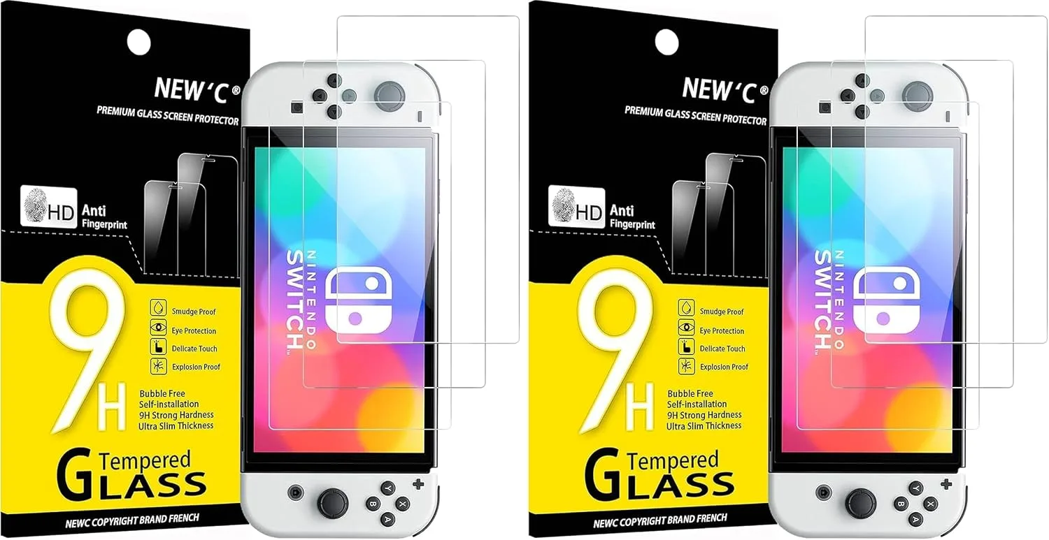 NEW'C 6 Pack Designed for Nintendo Switch (Model OLED) Screen Protector Tempered Glass, Case Friendly Scratch Resistant,Bubble-Free, Ultra Resistant