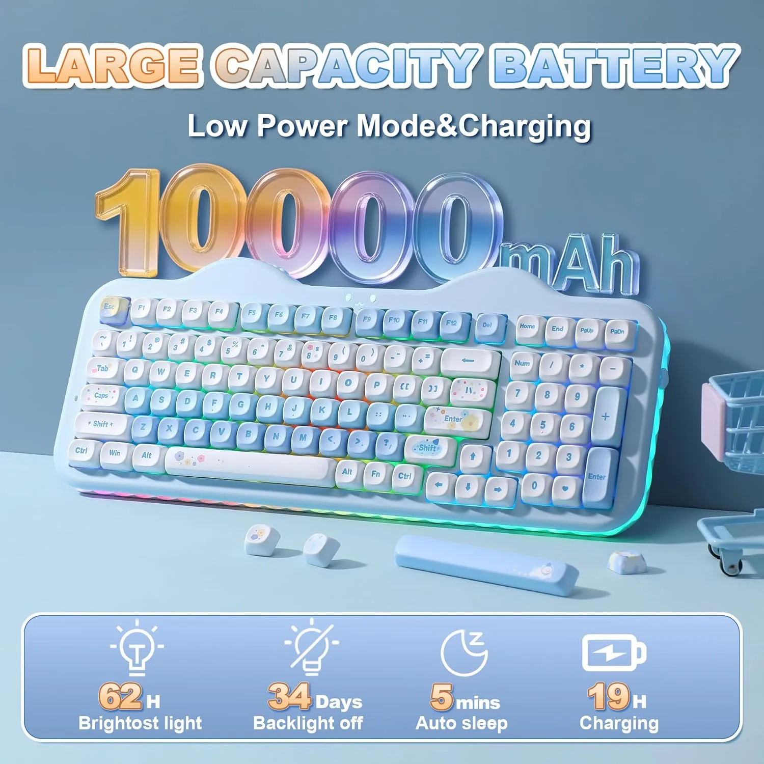 YUNZII C98 Cute Cake Wireless Mechanical Keyboard(Blue, Candy Switch)