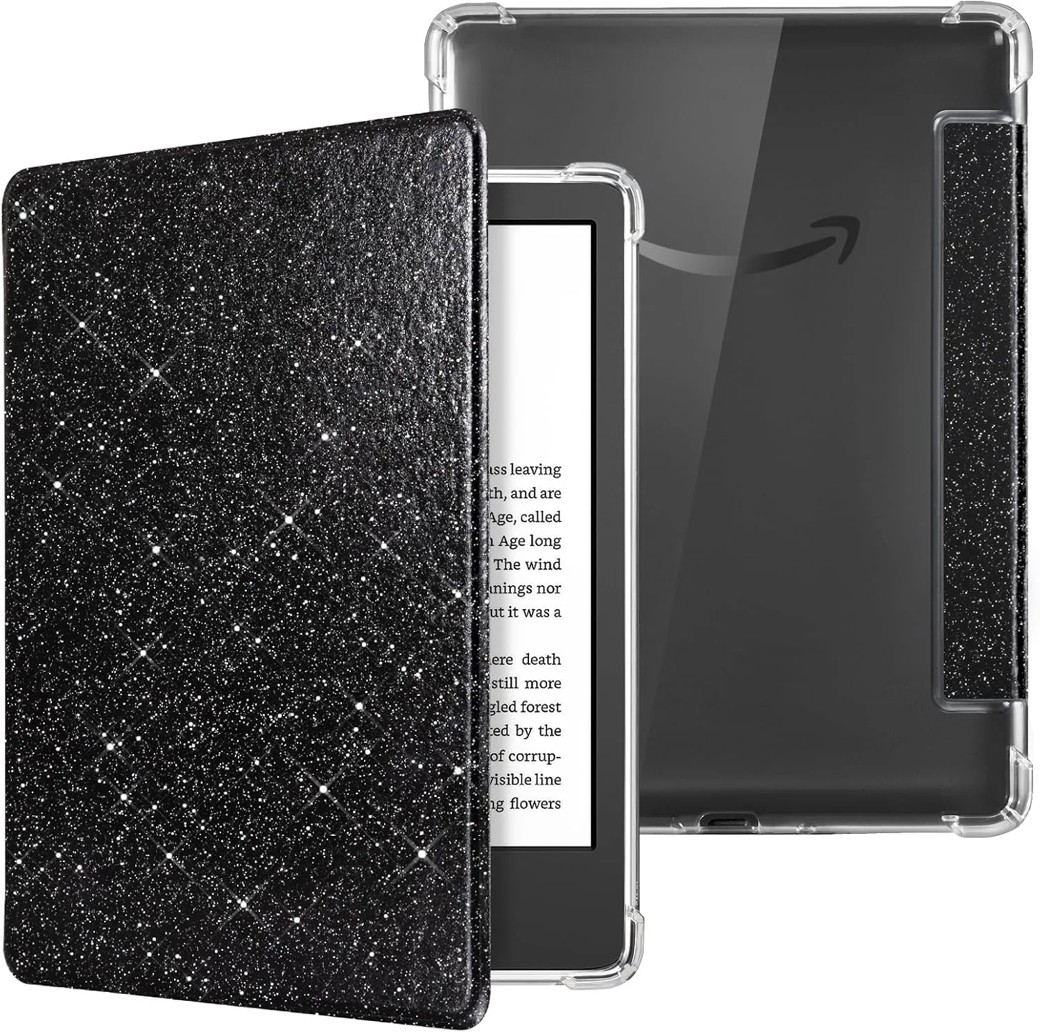 Estuche CoBak para Kindle 6" 11ª Gen 2024 Transparente TPU Negro Glitter