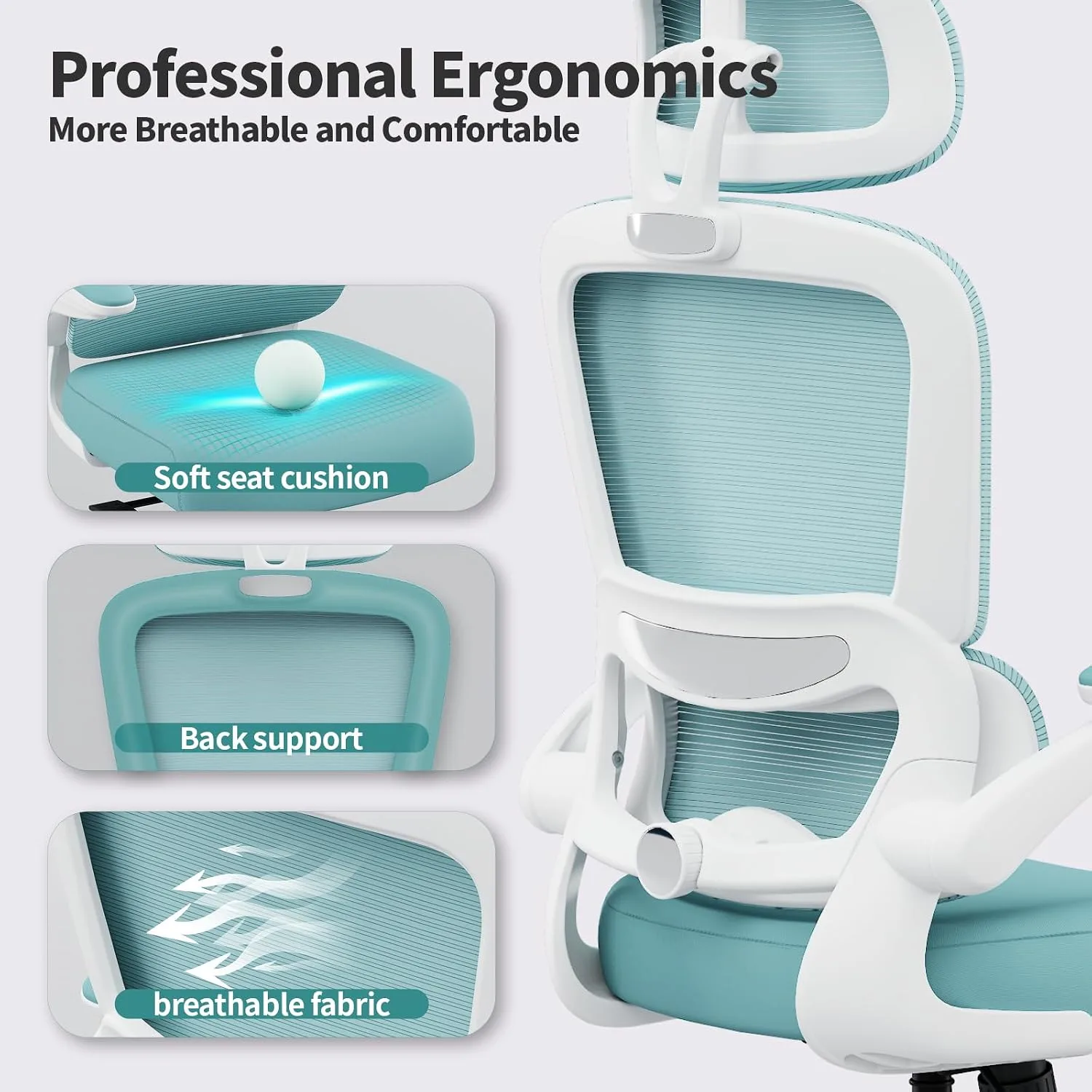 TRALT Office Chair Ergonomic Desk Chair with Lumbar Support Blue, 1