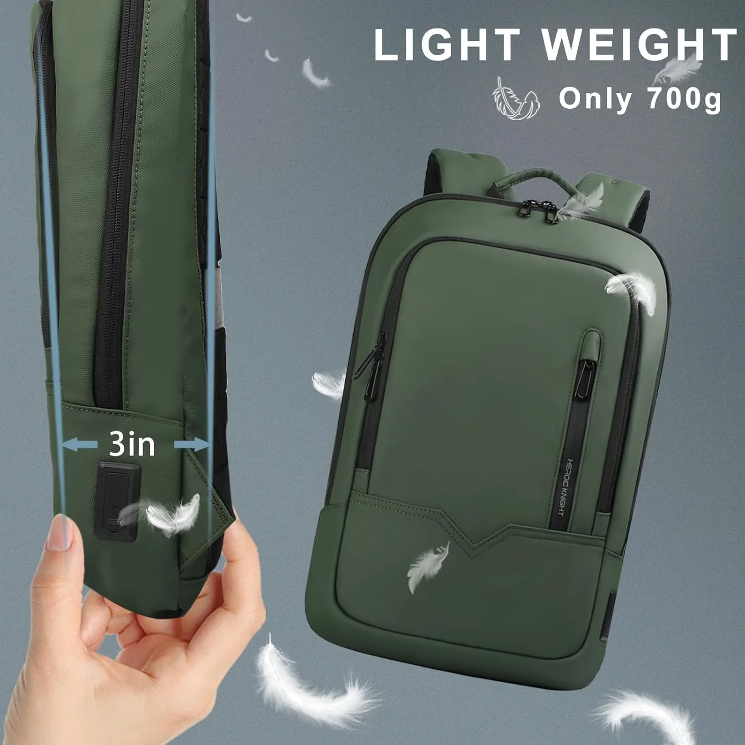 hk Backpack for Men, Business Slim Computer Bag for 17.3 Inch Laptop
