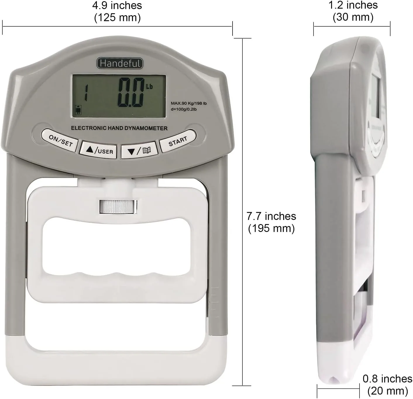 Handeful Grip Strength Tester, Hand Grip Dynamometer (198Lbs / 90Kgs), Electronic Handgrip Testing for Sports Home School Use