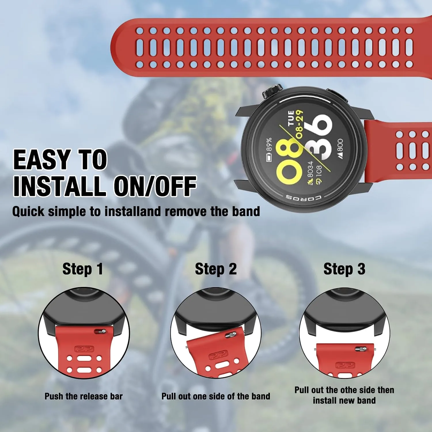 Watch Band for COROS PACE 3/PACE Pro/APEX 2 Pro/APEX Pro/APEX 46mm, 22mm Quick Release Silicone Replacement Band