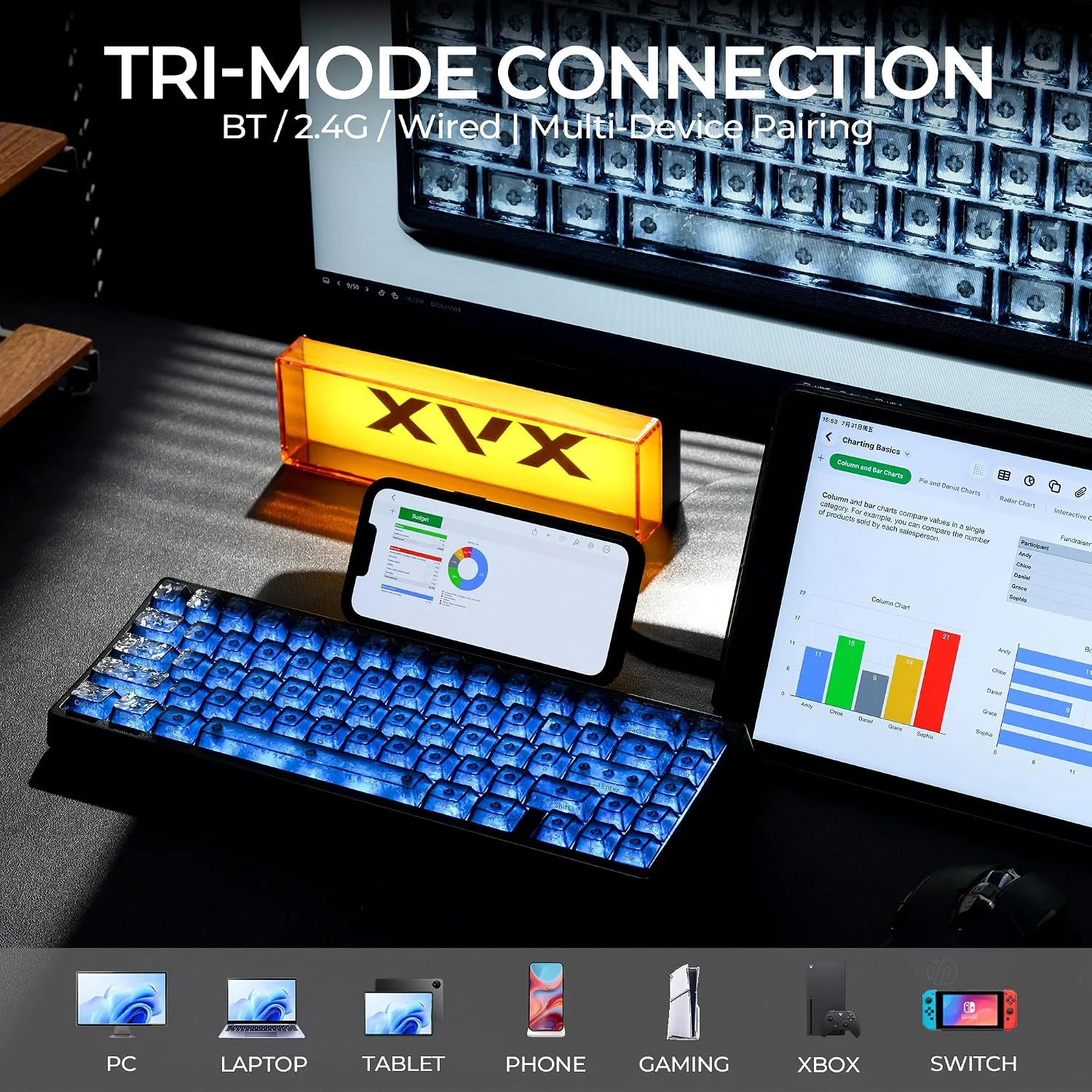 HITIME XVX M67 60% Wireless Mechanical Gaming Keyboard, Black Forged Carbon