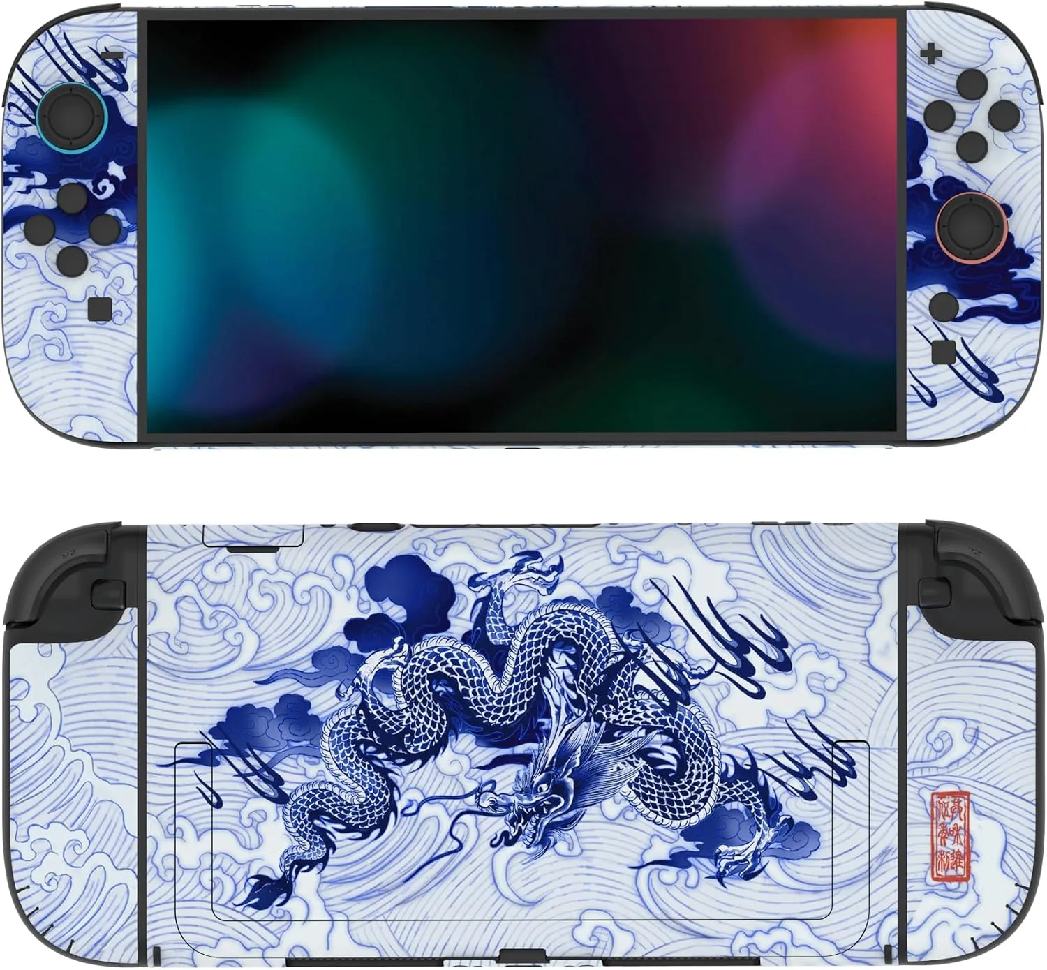 PlayVital for Nintendo Switch 2 Skin Full Set (2-Pack) - Protective Vinyl Decal Stickers for Switch 2 Console, Joycons, Handle Grips & Dock | No Residue, Anti-Scratch - Qinghua Porcelain Style