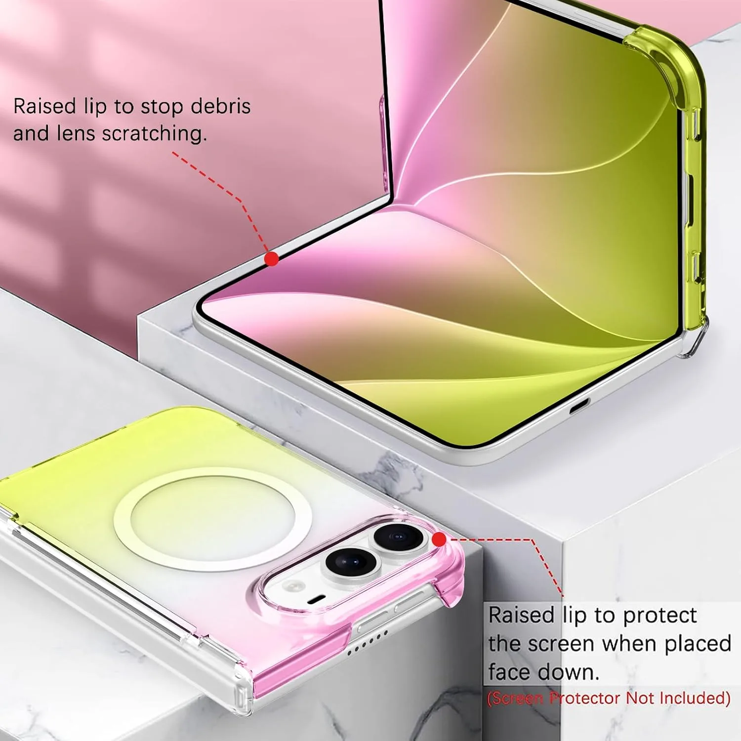 tharlet Magnetic Case Fit for iPhone Duo, Anti Yellowing, Yellow Pink