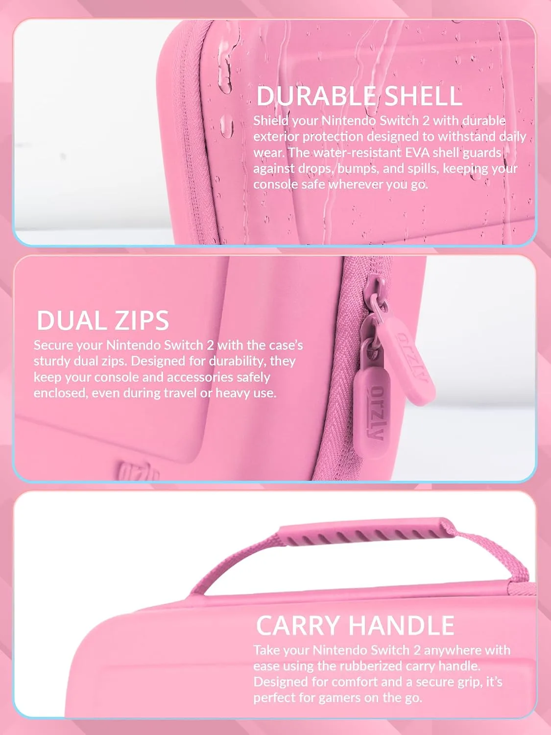 Orzly Case Compatible with Nintendo Switch 2 – Protective Travel Carry Case with Screen Padding, Game Card & microSD Slots, Zipped & Open Pockets for Accessories – 7.9" Gift Boxed