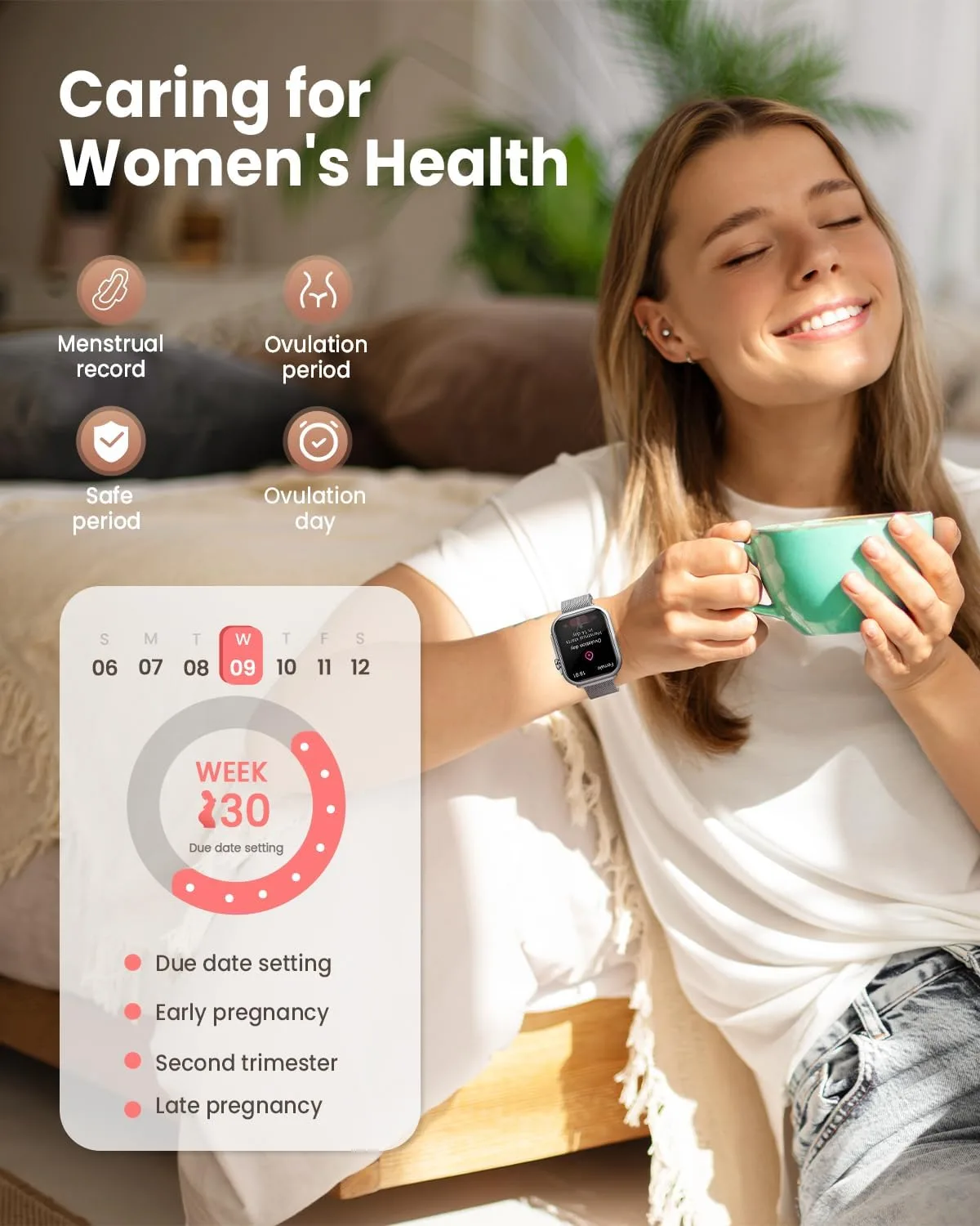 Smart Watches for Women Android& iPhone, 1000mAh Battery, Health Monitoring