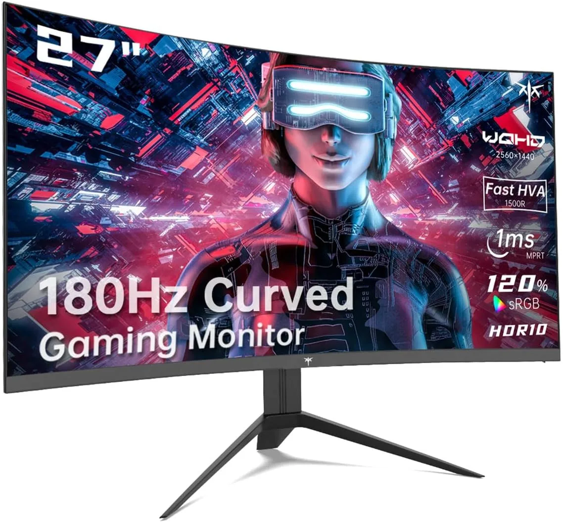KTC 27 inch Gaming Monitor, 1440P Curved Monitor, 180Hz, 2K, 1500R, H27S17