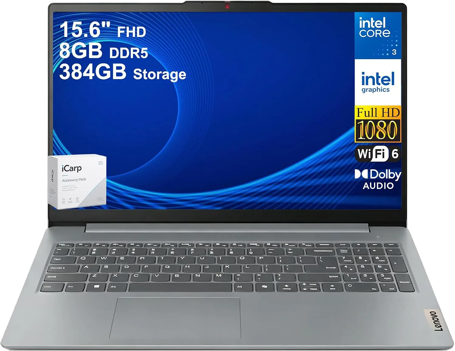 Lenovo IdeaPad Slim 3i Everyday AI Laptop 15.6" FHD Anti-Glare Intel 8-core Core 3 N355 8GB DDR5 384GB Storage (128GB SSD + 256GB SD Card) Privacy Camera Type-C Long Battery Life Win11 ICP Accessory