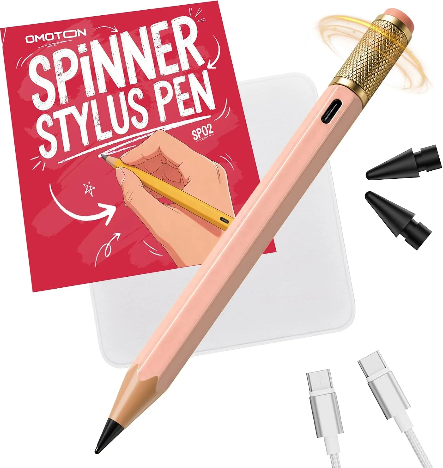 OMOTON Stylus Pen for iPad 2018-2026, SP02 Pencil with Fidget Spinner