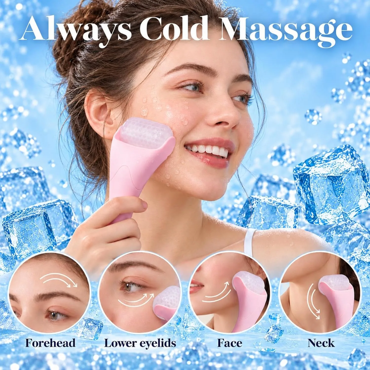 HOOPLE Ice Roller for Face & Gua Sha Set, Depuffing Pink Ice Face Roller