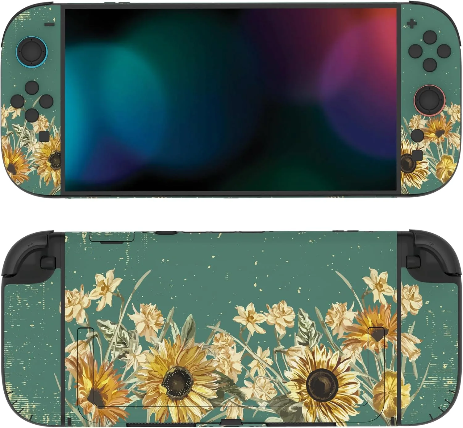PlayVital for Nintendo Switch 2 Skin Full Set (2-Pack) - Protective Vinyl Decal Stickers for Switch 2 Console, Joycons, Handle Grips & Dock | No Residue, Anti-Scratch - Sunflowers