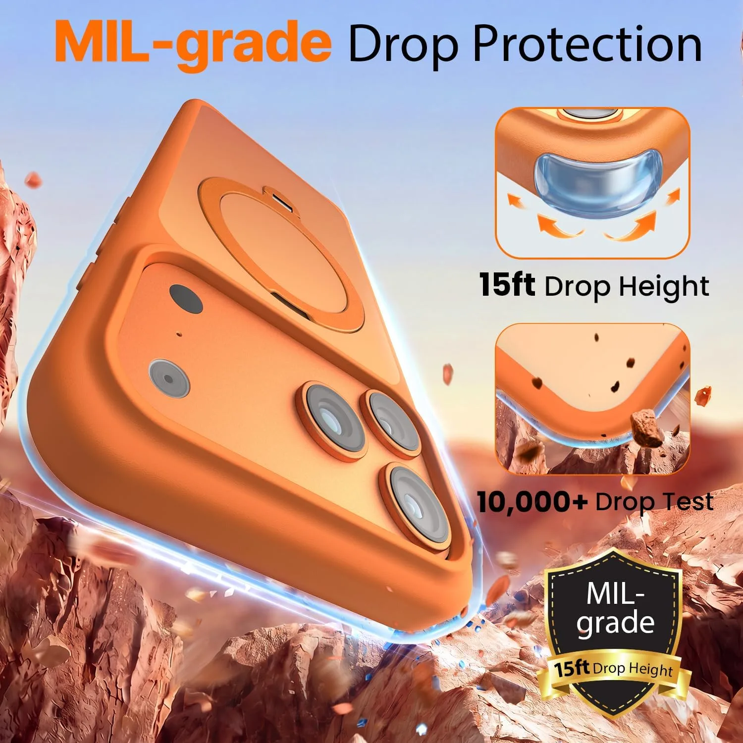 Mkeke for iPhone 18 Pro Max/17 Pro Max Case Orange [360° Magnetic Stand]
