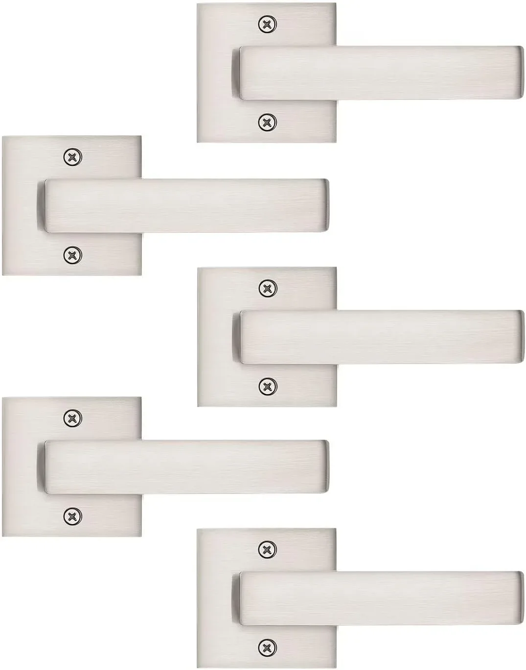 Tinewa 5 Pack Dummy Door Handles Brushed Nickel for Left Hand and Right Hand, Mordern Square Closet Hallway Door Knobs,
