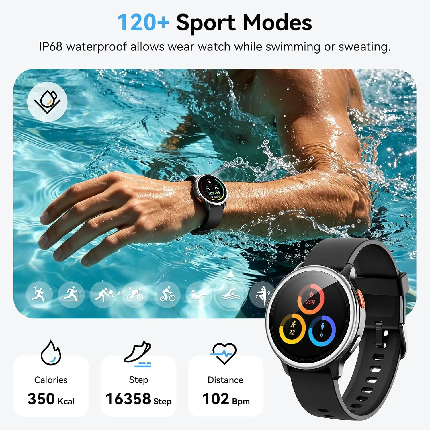 Smart Watch for Men Women, 1.27" HD Smartwatch (Answer/Make Calls), 2 Bands