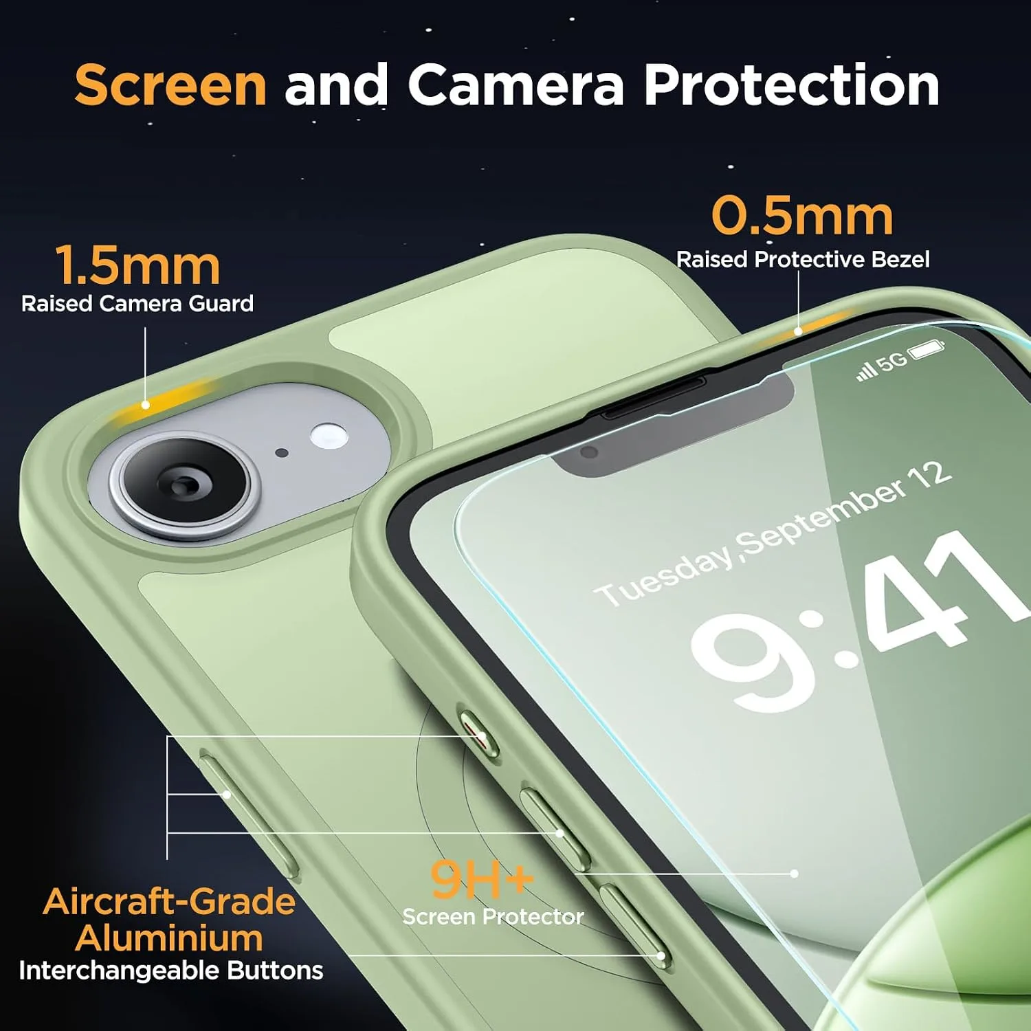 Miracase for iPhone 16e case & iPhone 17e Case for MagSafe [with 2×9H+ Screen Protectors] TOP Military-Grade Protection Shockproof with Velvet Touch for iPhone 16e/17e Phone Case 6.1", Light Green