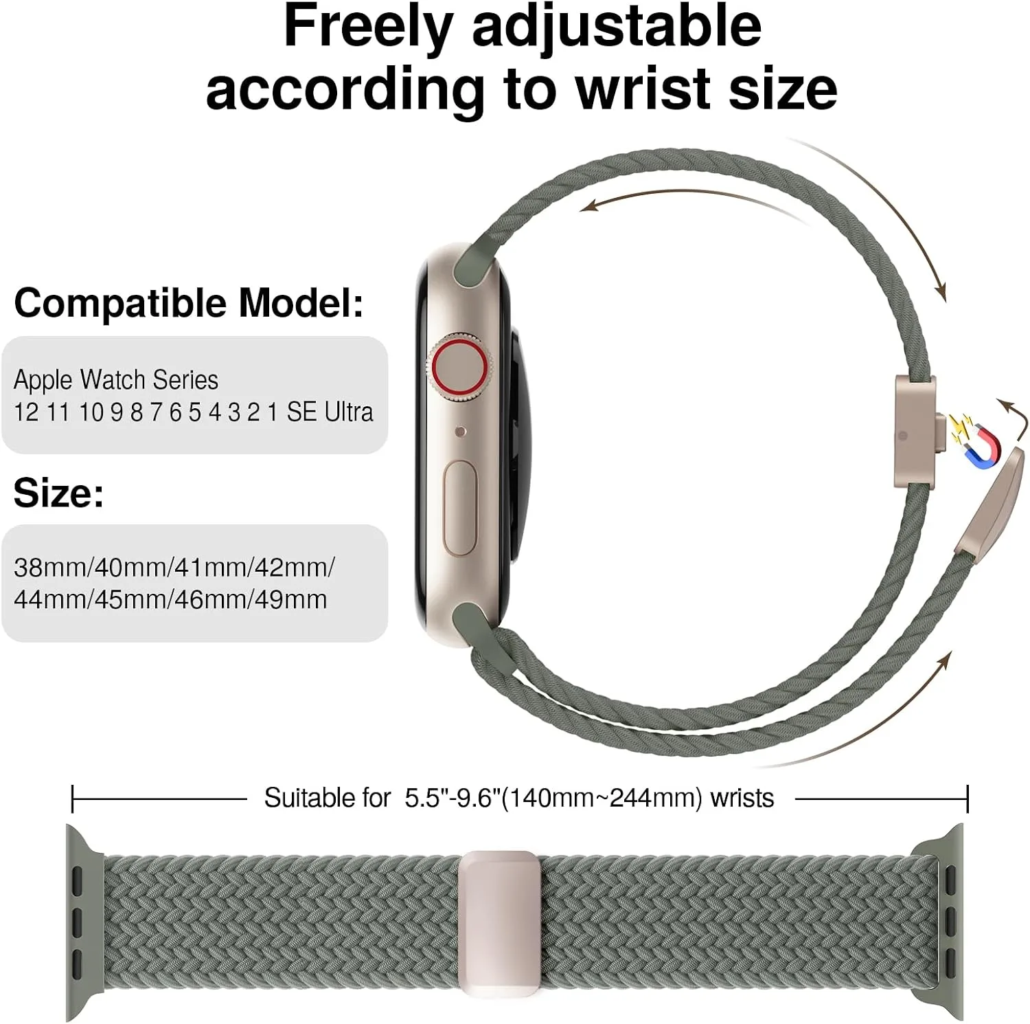 Braided Stretchy Magnetic Sport Band for Apple Watch Bands for Women Men