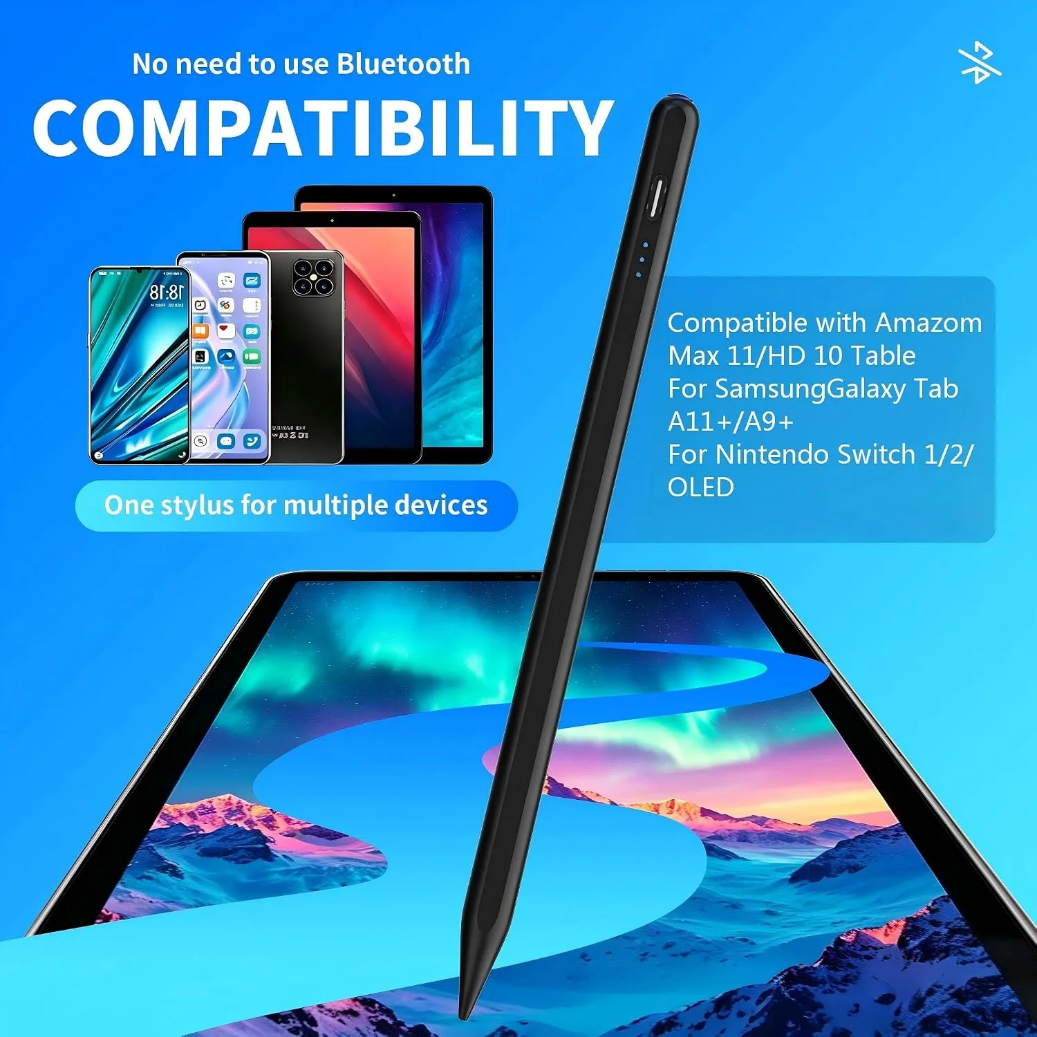 Stylus Pen Compatible with Nintendo Switch 1/2/OLED,for Amazom Max 11,HD 10 Table,Upgraded new Model, Precise Writing Pencil,Fast Charging,Auto Sleep,Button on/Off (Black、)
