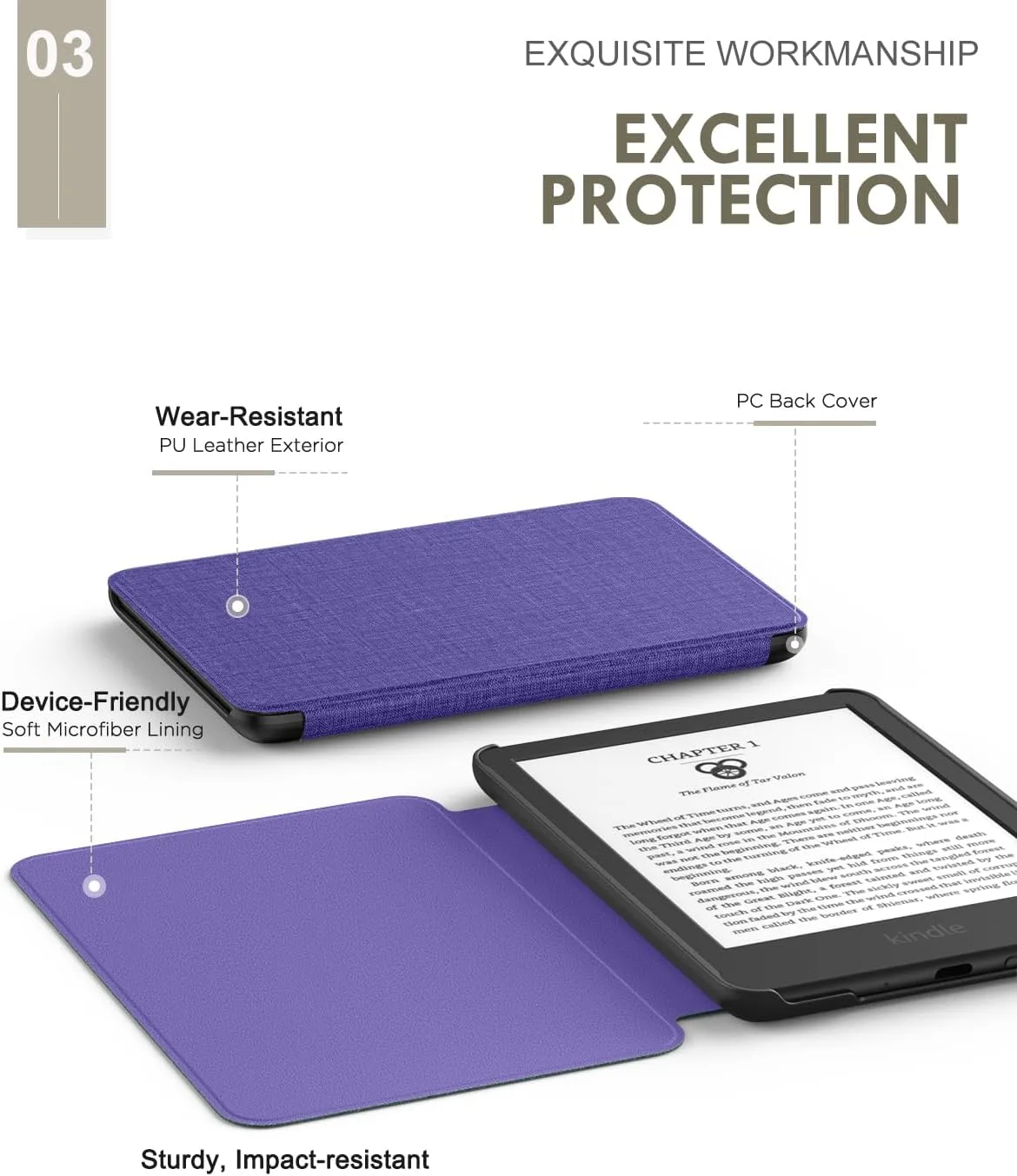MoKo Case for 6" Amazon Kindle Basic 11th Gen 2024/2022, Denim Dark Purple