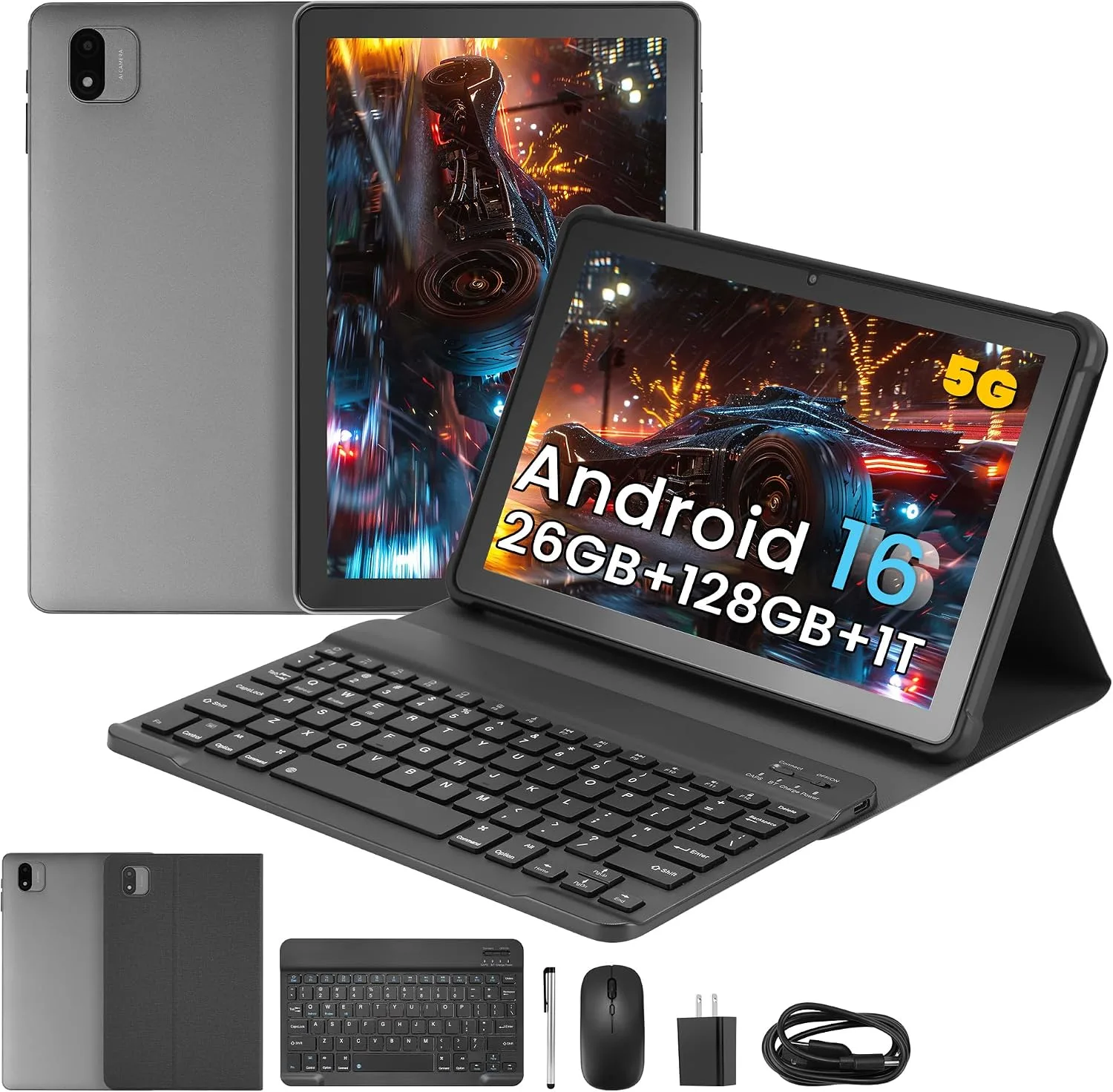 Android 16 Tablet, 10.1" HD IPS, 26GB RAM, 128GB ROM, WiFi 6, BT 5.4, Grey