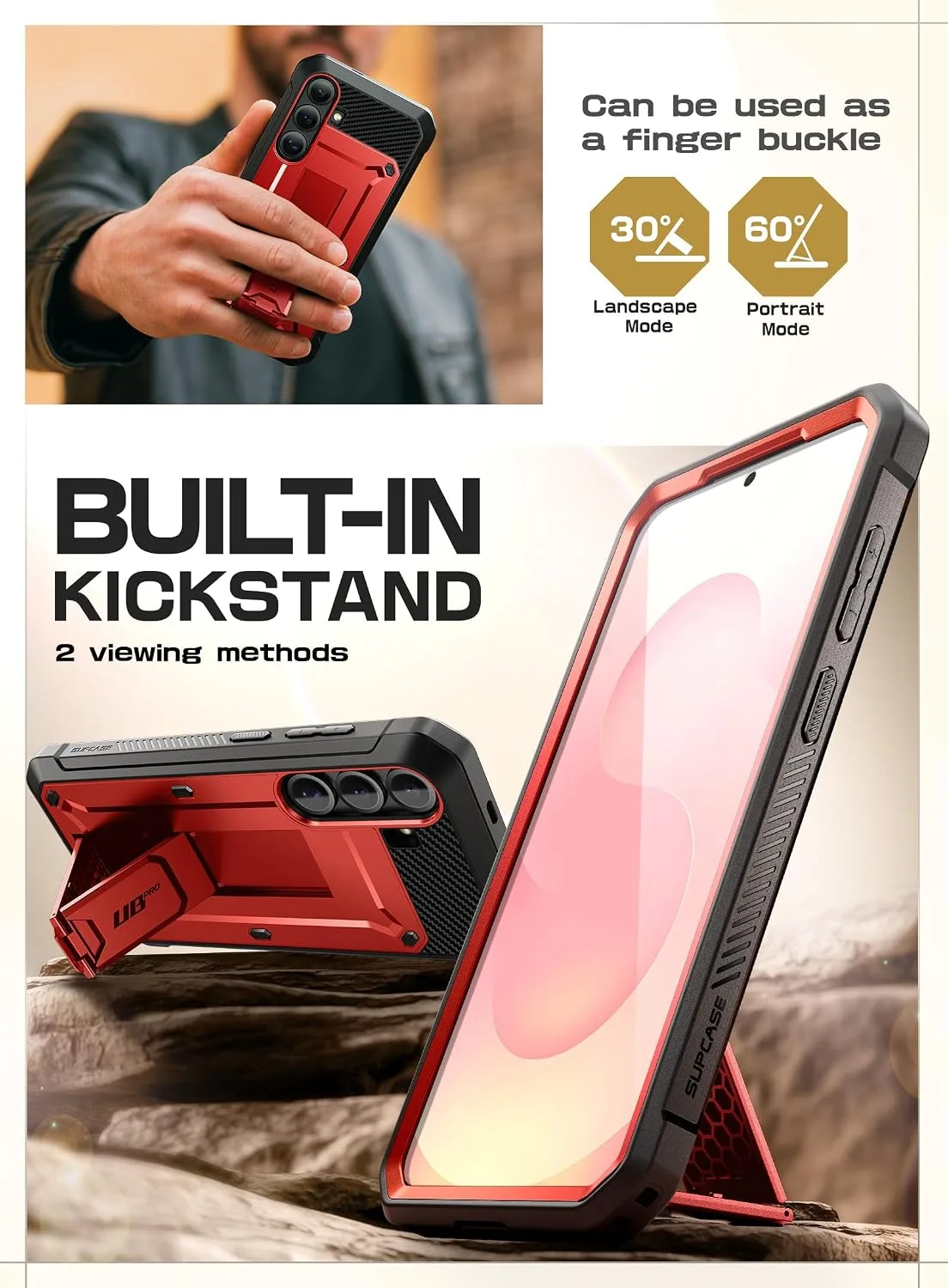 SUPCASE for Samsung Galaxy S25 Case with Stand & Screen Protector, Red
