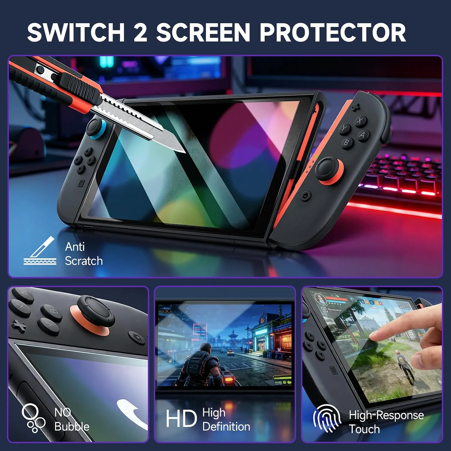 AceGamer Pro Hall Effect Controllers Accessories Bundle for Nintendo Switch 2 17-in-1: Carrying Case, Screen Protector, Grip for Switch 2 Joycons, Steering Wheel, Thumbs, Dockable Protective Cover Shell, Card Case