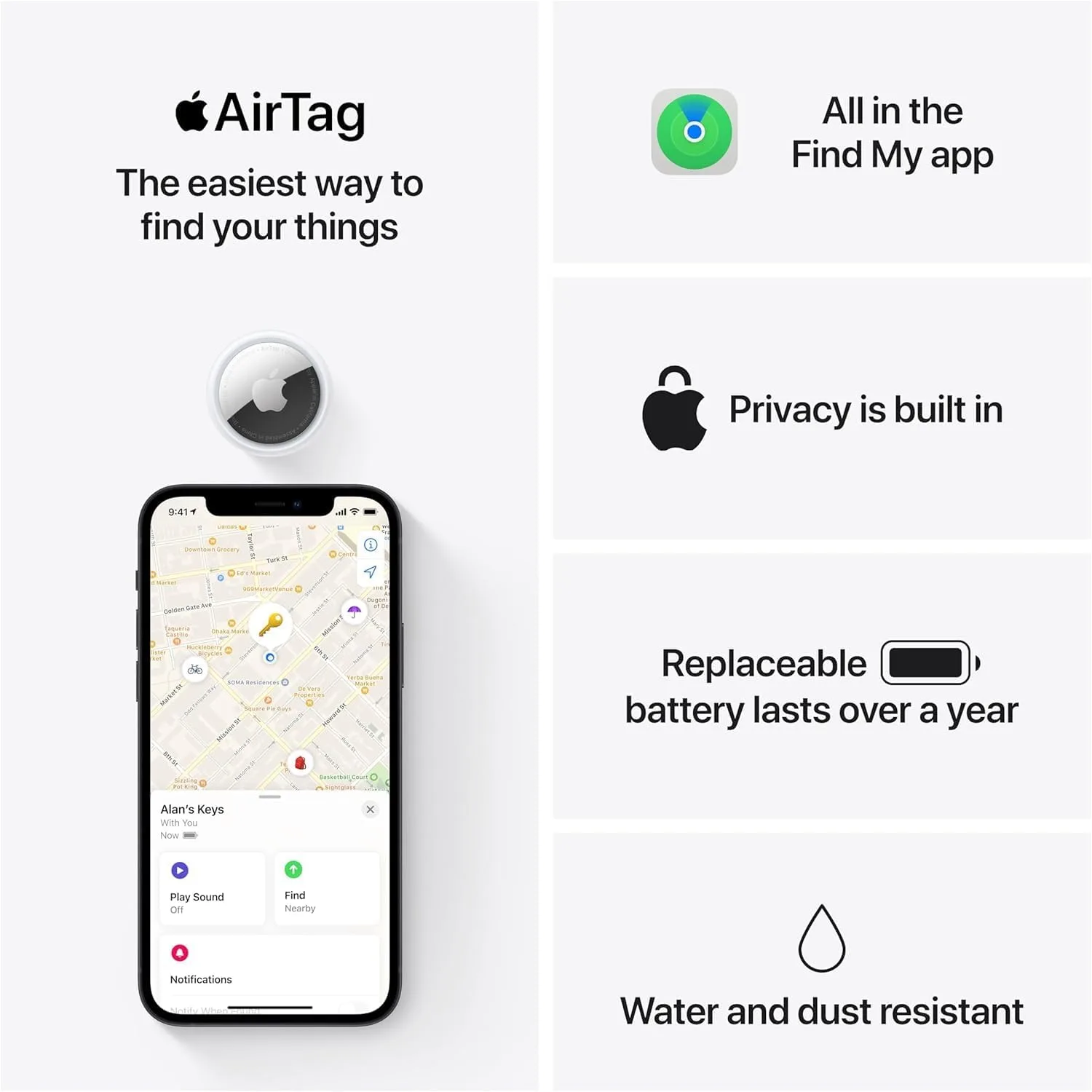 Apple AirTag (1st Generation) - 4 Pack. Keep Track of and find Your Keys, Wallet, Luggage, Backpack, and More. Simple one-tap Set up with iPhone or iPad, Bluetooth