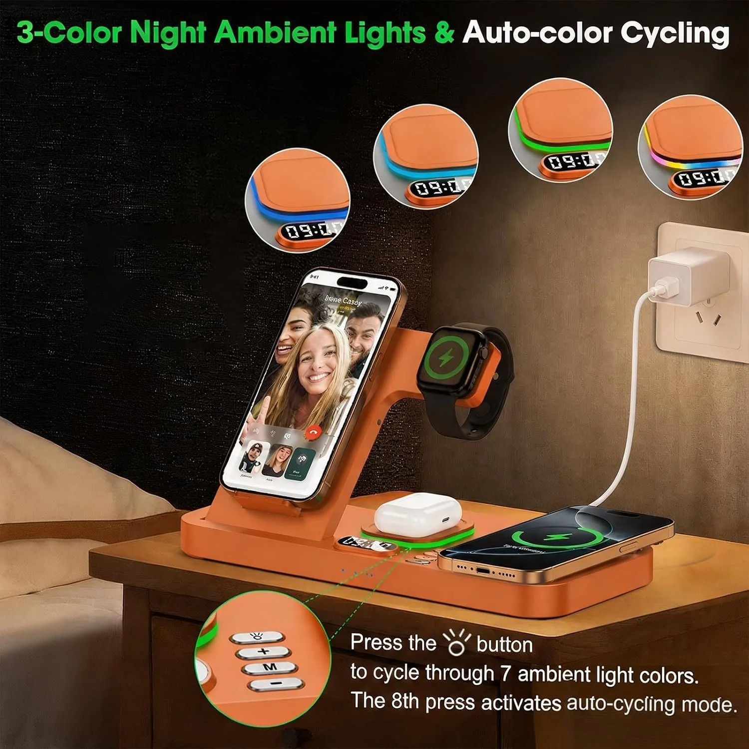 Dual Phone Foldable Wireless Charging Station for Apple, Couple&Family Use