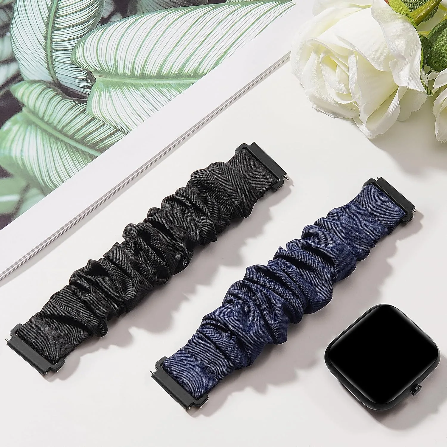 Sunnyson 22mm Bands for Veryfit IDW13/IDW16/IDW19/IDW26/IDW28 Smartwatch，2 Pack Elastic Fabric Scrunchie Straps for Fitvii H57/H56/Fitpolo/Toobur id208 Plus Women