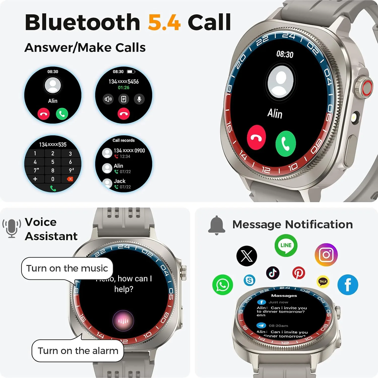 Smart Watch, 1.43" Bluetooth 5.4 Call Military Smartwatch for Men Women, 130+ Sports Modes, 60+Days Flashlight, 24/7 Heart Rate/Sleep Monitor, IP68 Waterproof Fitness Watch Tracker for Android iOS