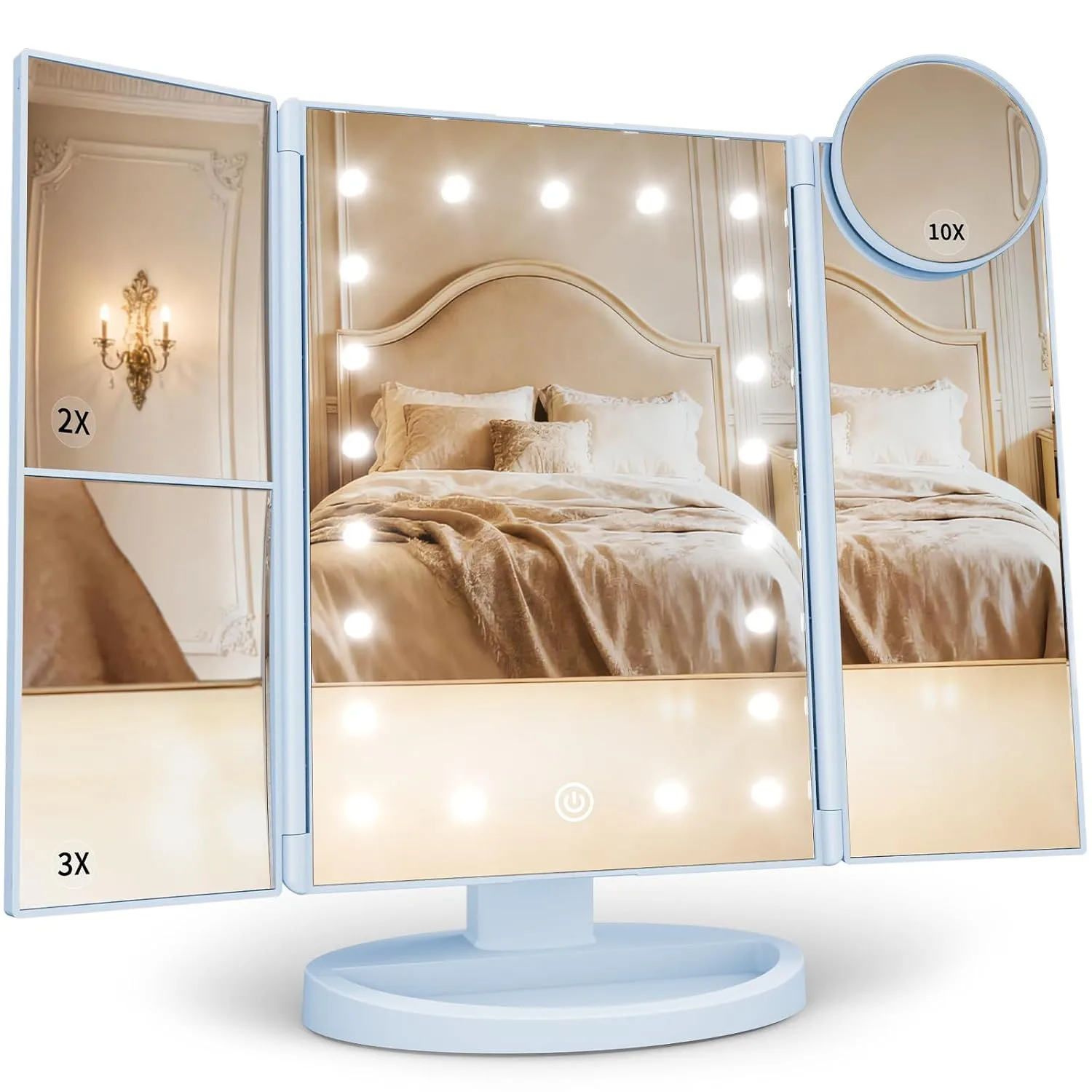 HUONUL 2X/3X/10X Magnifying Vanity Mirror with Light, Trifold Makeup Mirror
