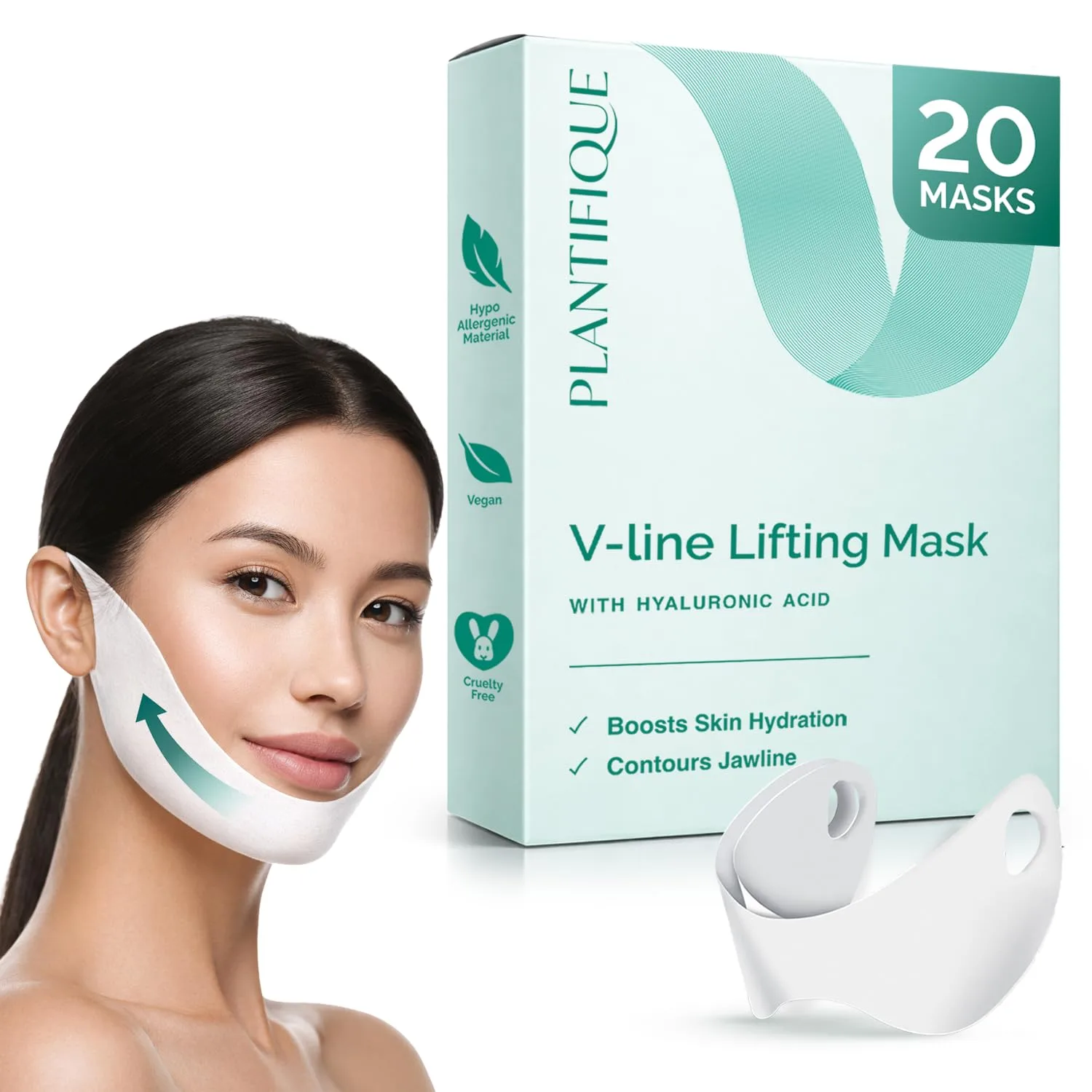 PLANTIFIQUE V-Line Lifting Mask with Hyaluronic Acid & Aloe Vera, 20 Pack